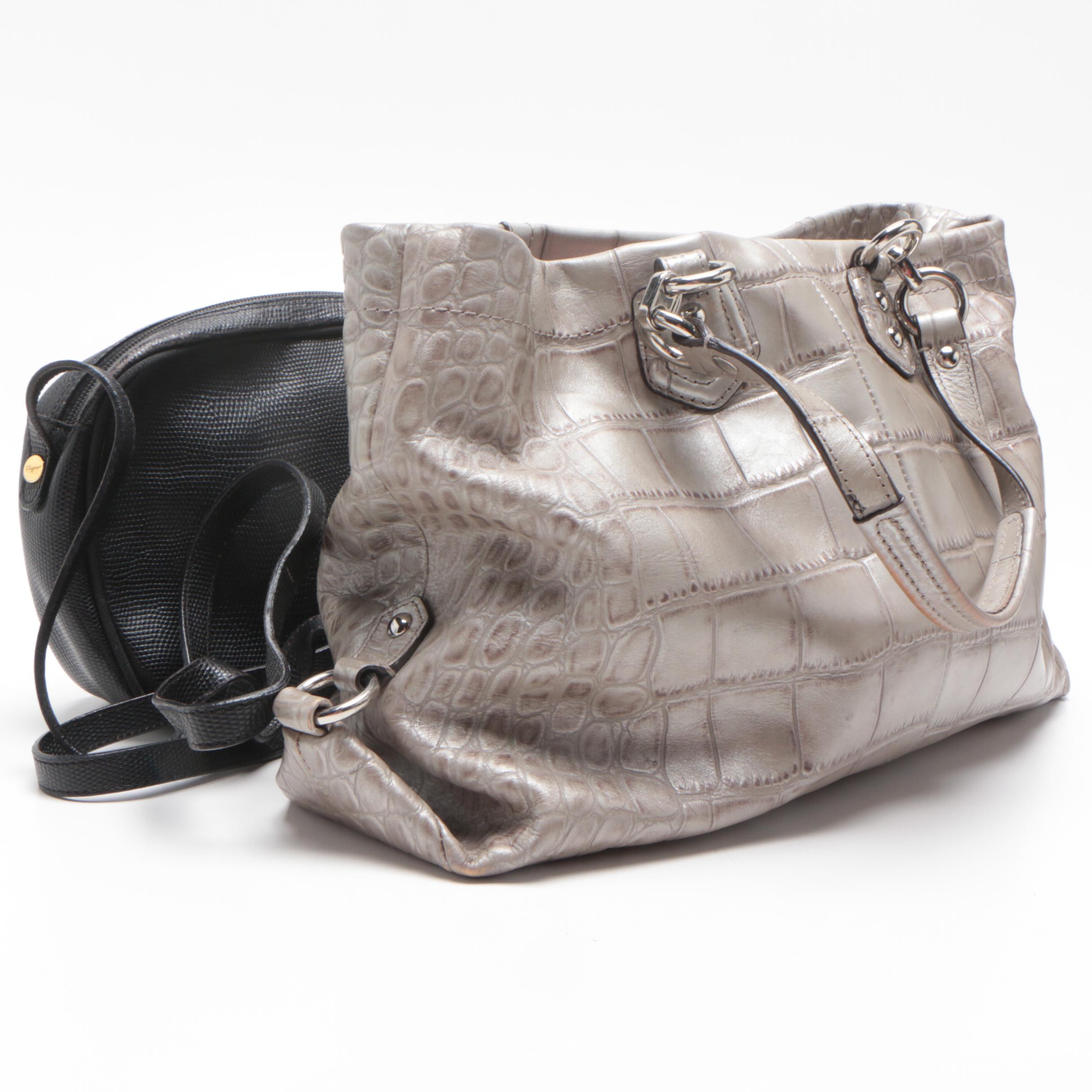 Salvatore Ferragamo Black Leather Valla Shoulder Bag and Coach Ashley Tote Bag