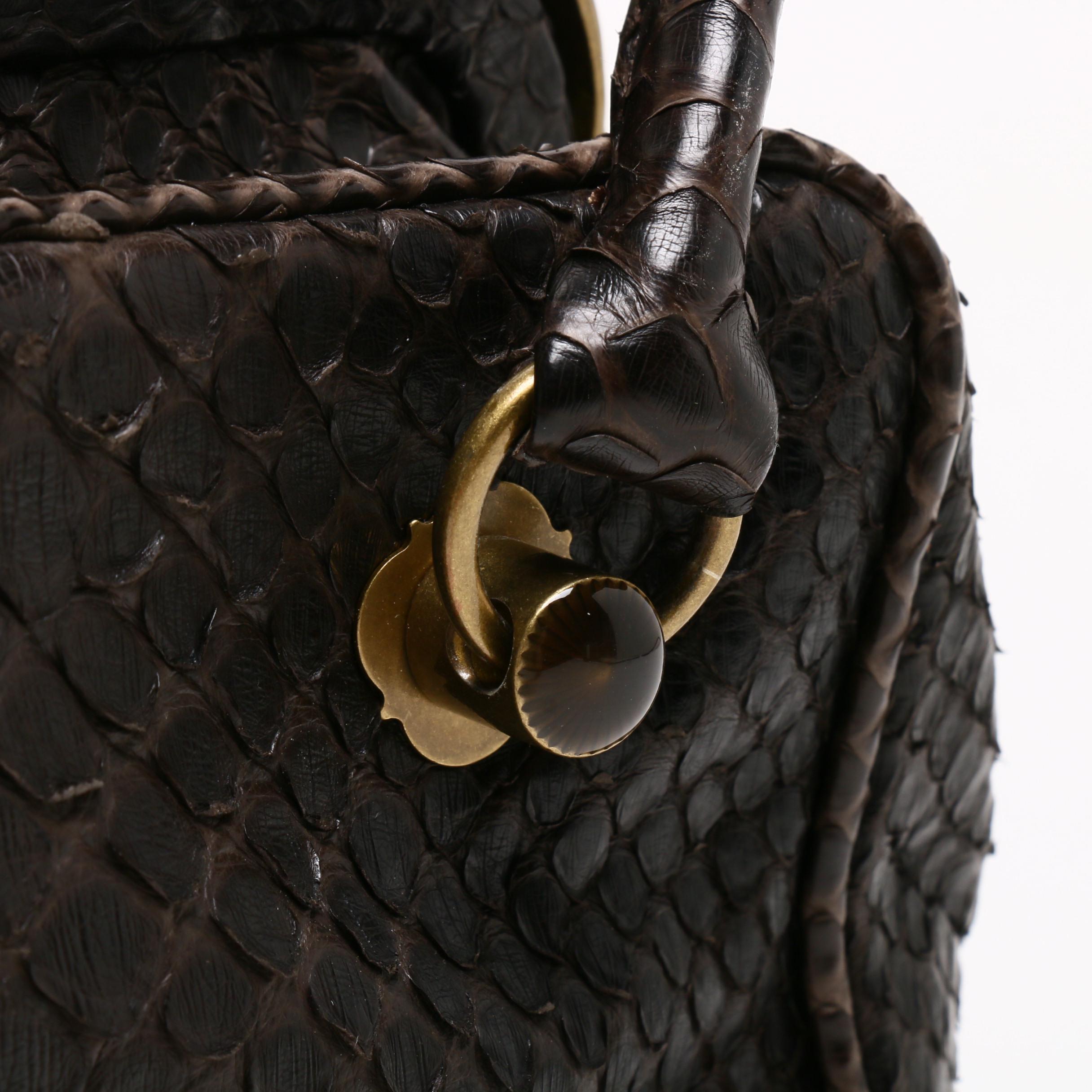 Bottega Veneta Dark Brown Python Skin Frame Bag