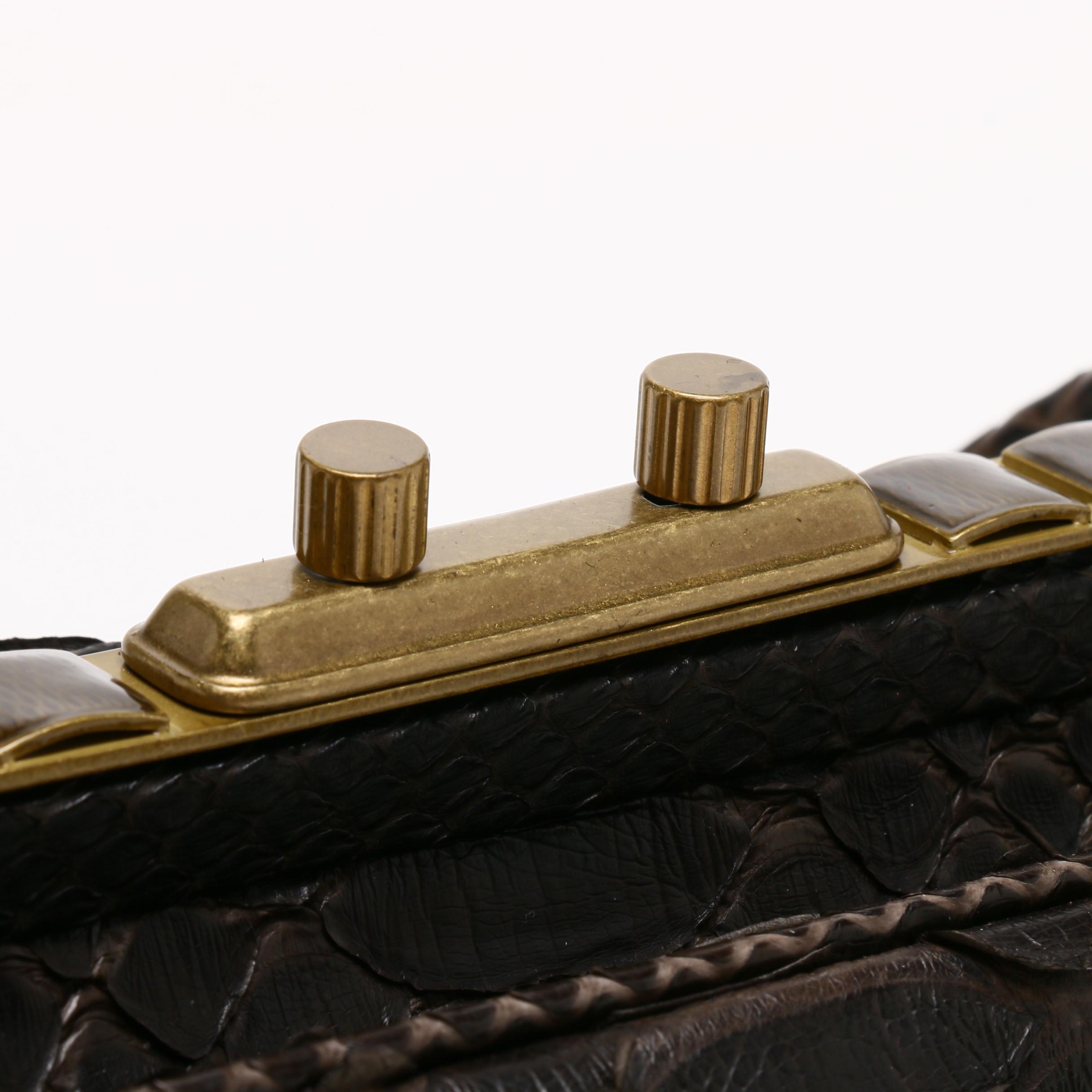 Bottega Veneta Dark Brown Python Skin Frame Bag