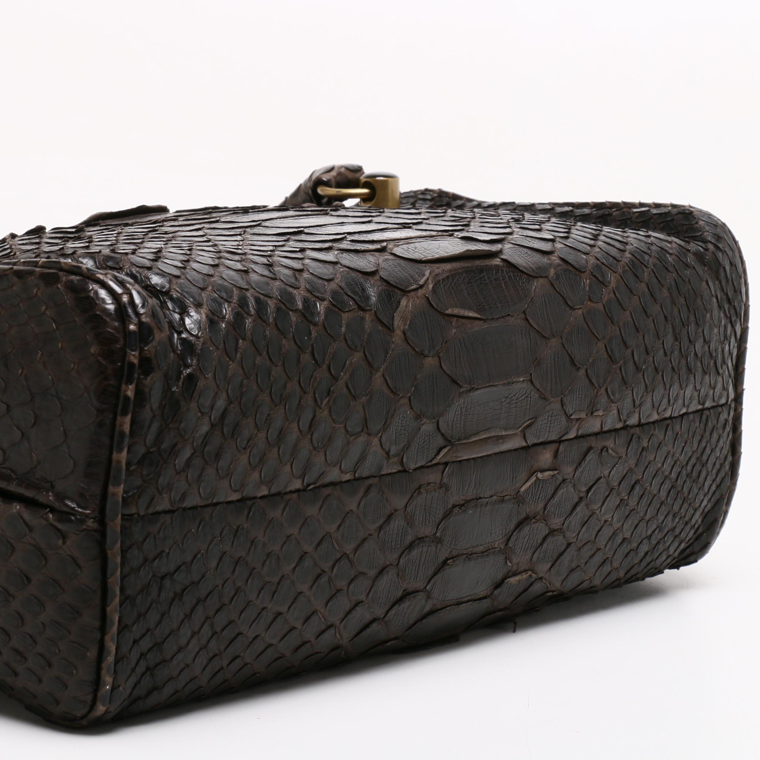 Bottega Veneta Dark Brown Python Skin Frame Bag