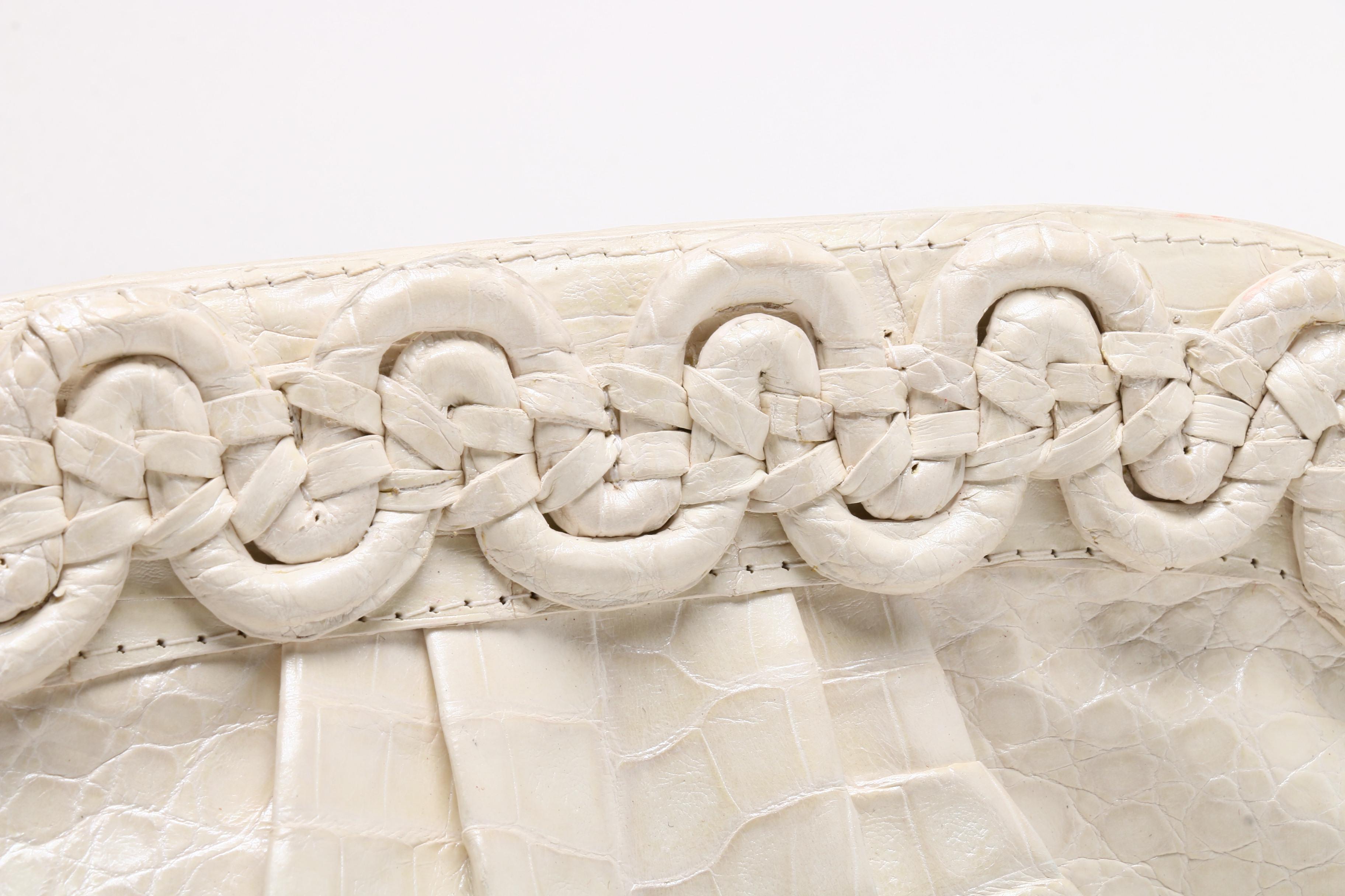 Nancy Gonzalez Pearlescent White Caiman Crocodile Clutch