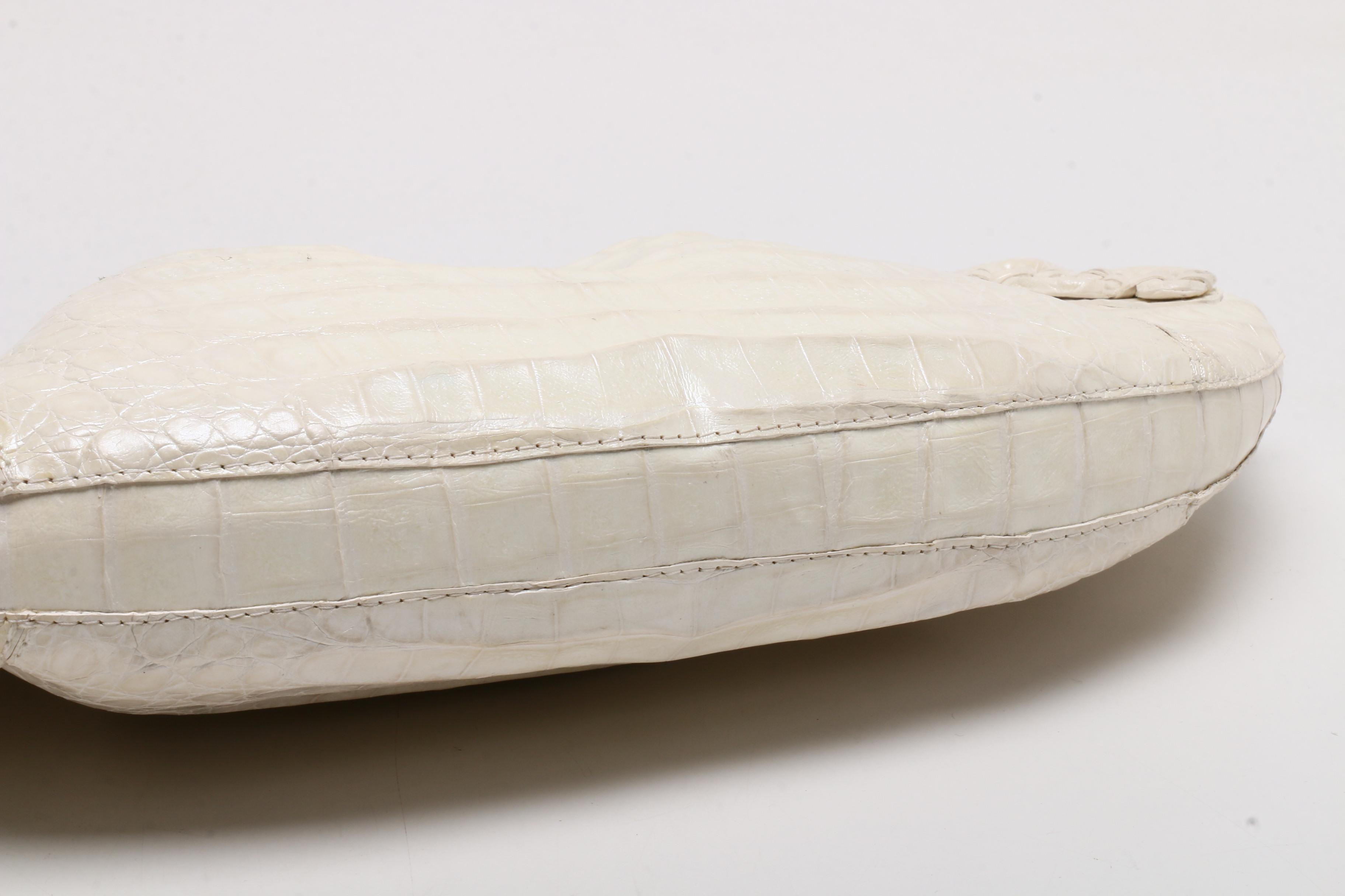 Nancy Gonzalez Pearlescent White Caiman Crocodile Clutch