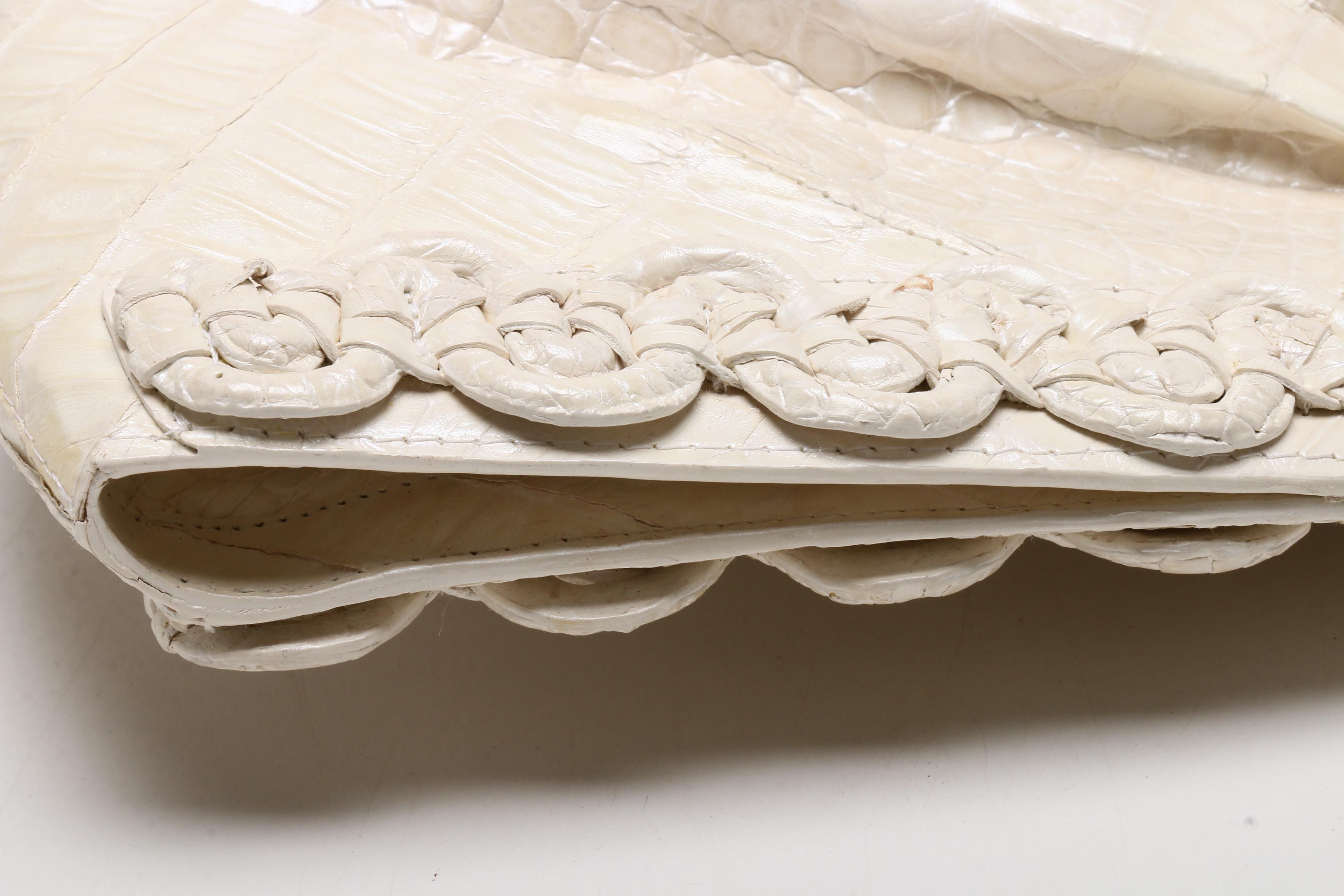 Nancy Gonzalez Pearlescent White Caiman Crocodile Clutch