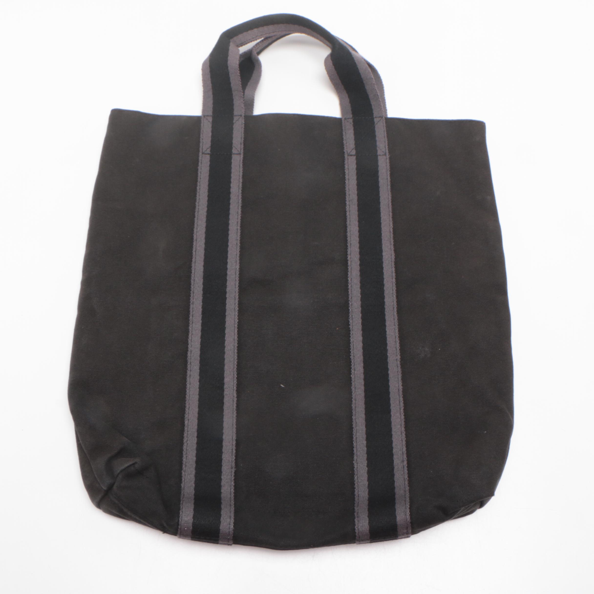 Hermès Paris Fourre Tout Cabas Black and Gray Canvas Tote