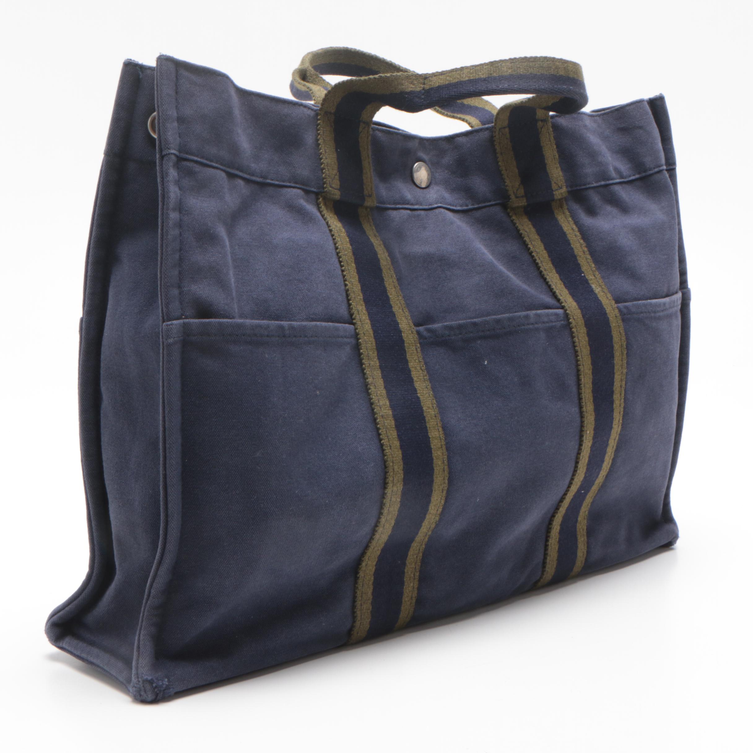 Hermès Paris Navy Blue Fourre-Tout Canvas Tote Bag