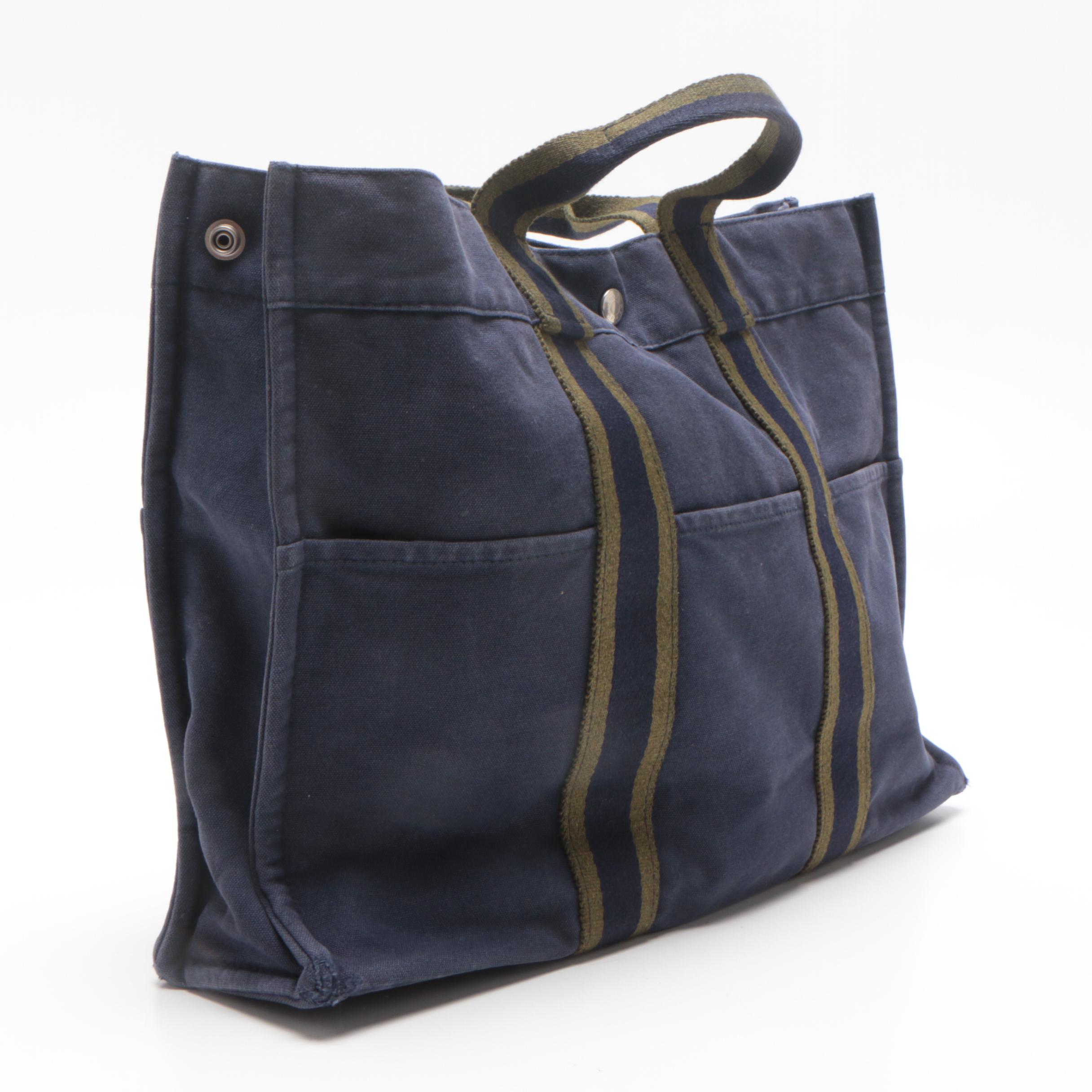 Hermès Paris Navy Blue Fourre-Tout Canvas Tote Bag