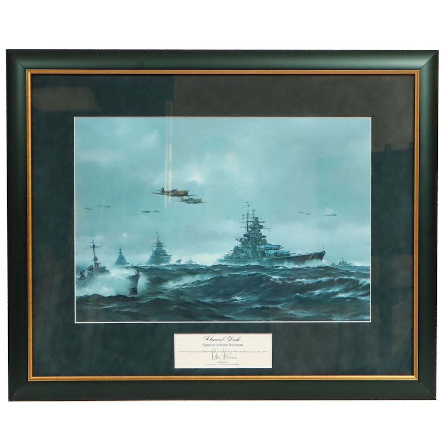 R.G. Smith Offset Lithograph "Channel Dash" Signed by Adolf Galland