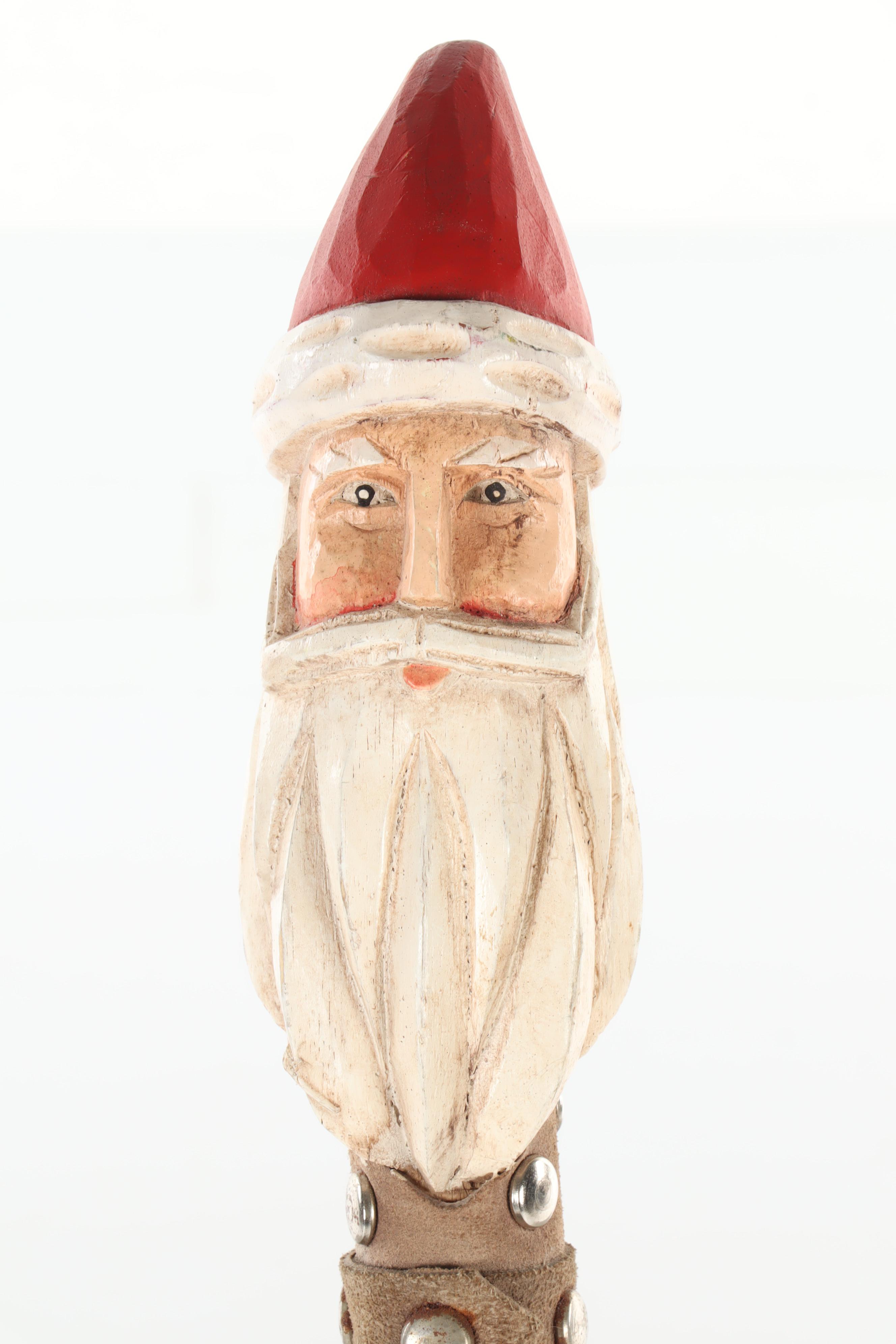 Carved Wooden Santa Claus Walking Stick