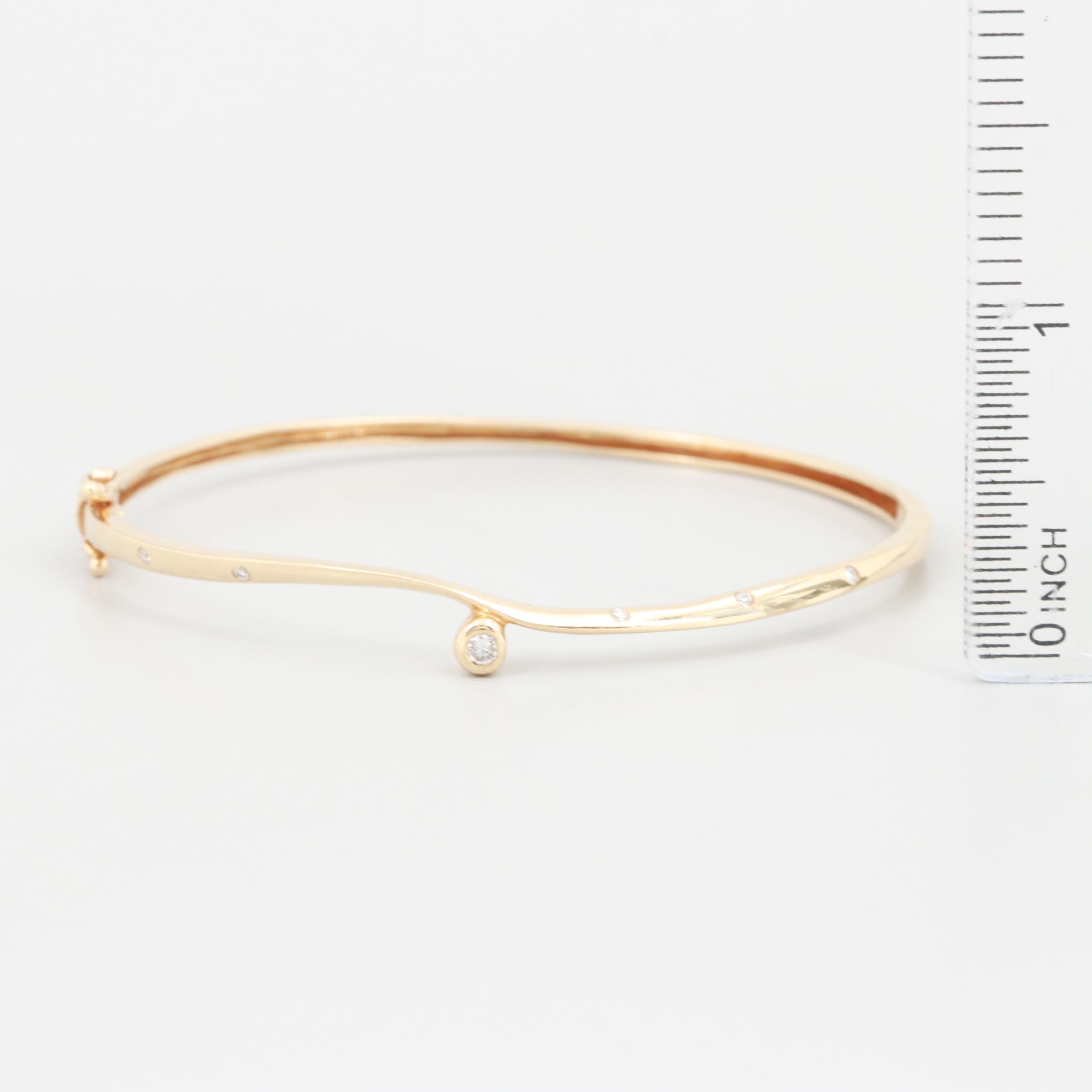 14K Yellow Gold Diamond Hinged Bangle Bracelet