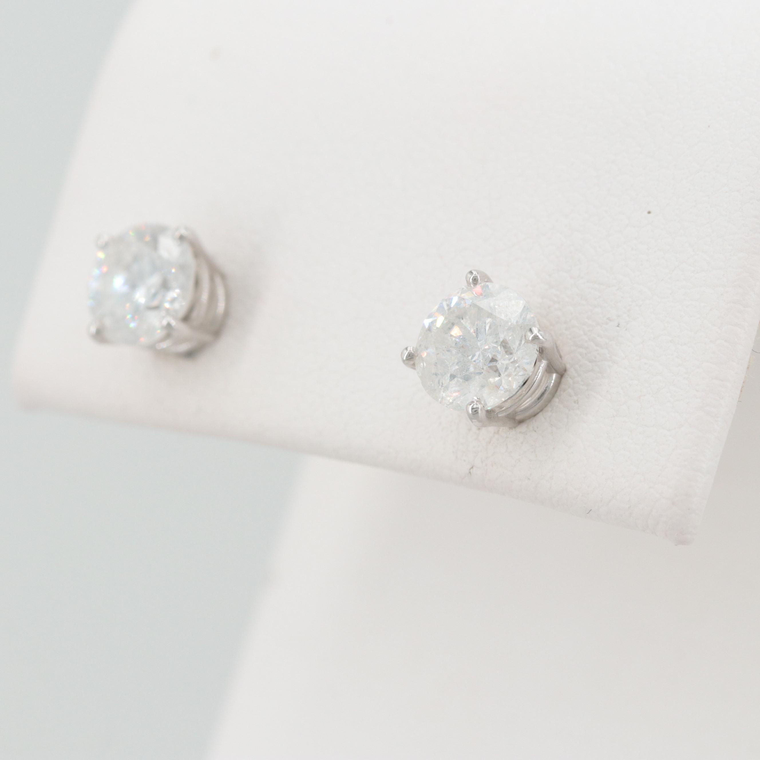 14K White Gold 1.77 CTW Diamond Stud Earrings