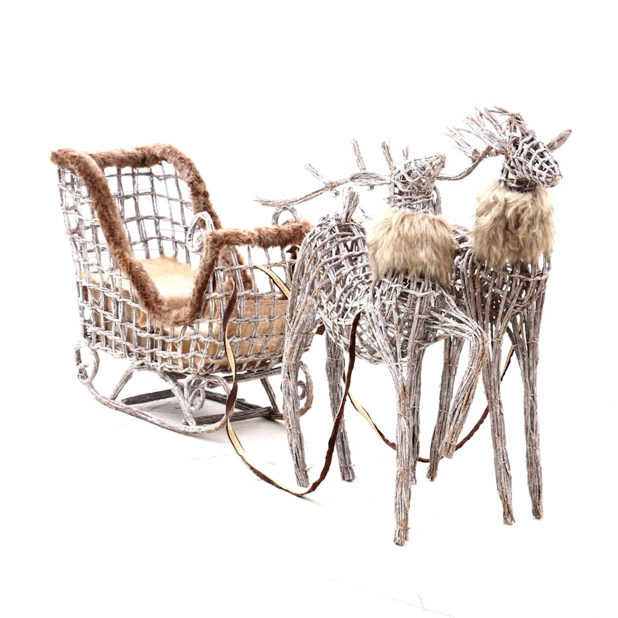 Raz Imports Eco Country Wicker Reindeer and Sleigh Christmas Figures