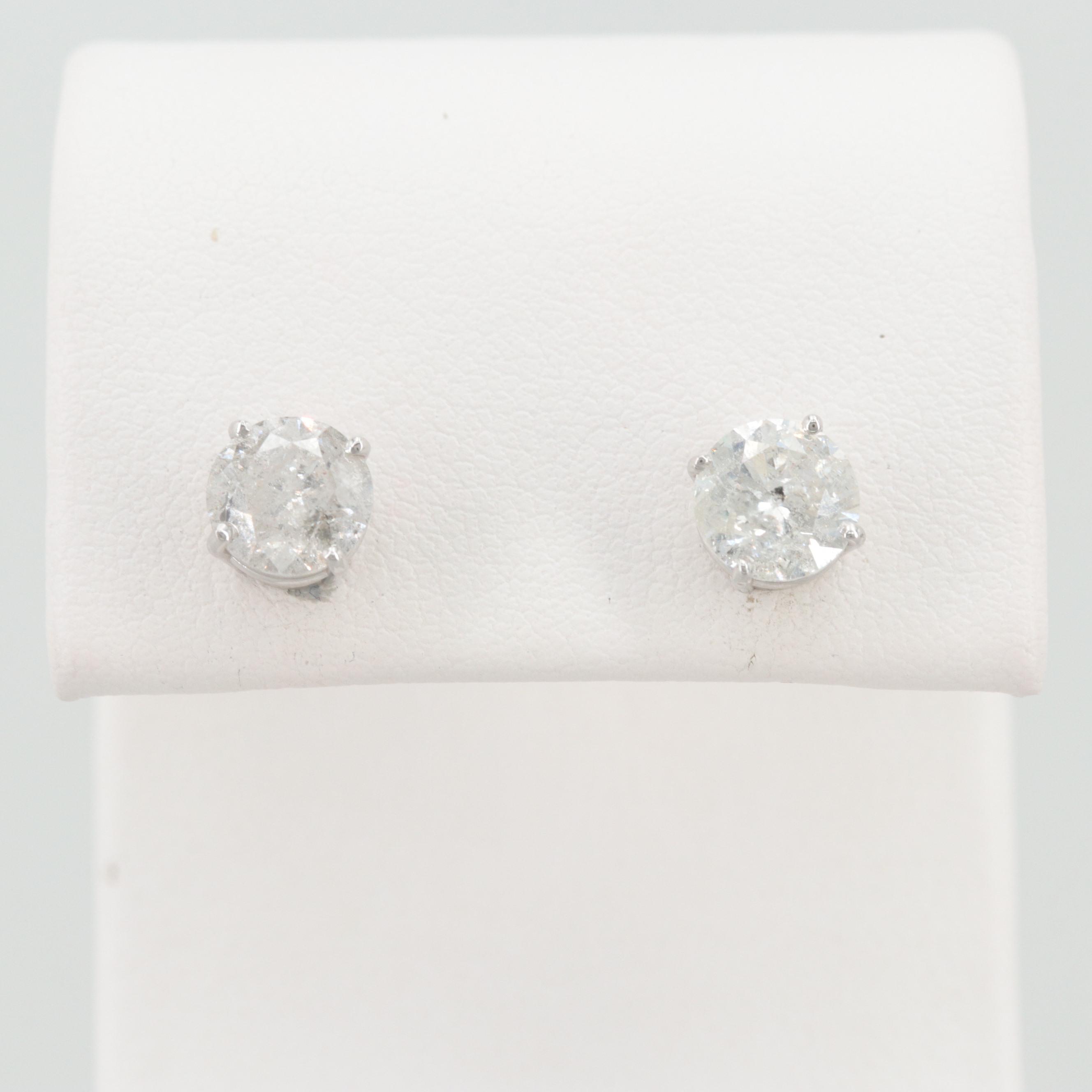 14K White Gold 2.15 CTW Diamond Stud Earrings