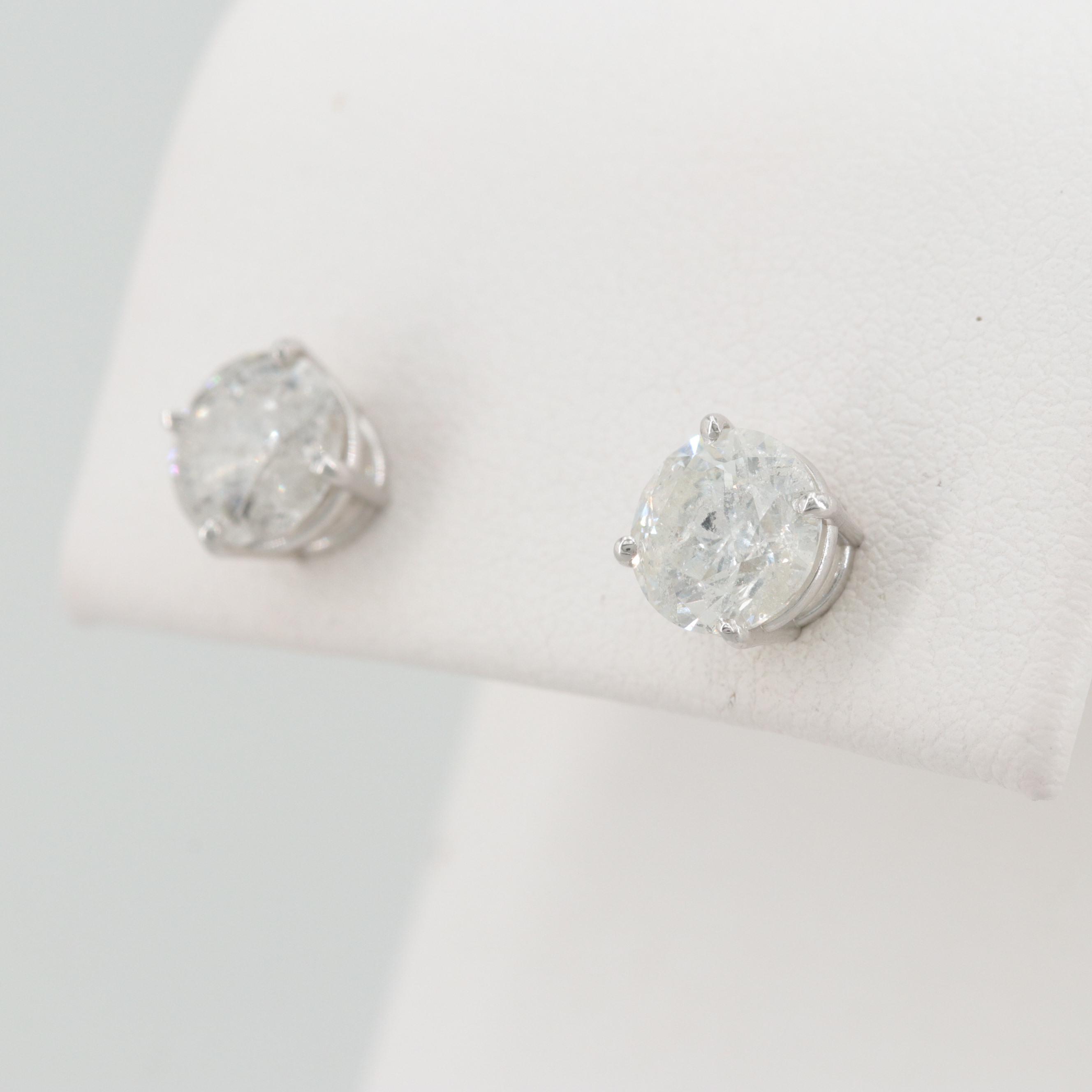 14K White Gold 2.15 CTW Diamond Stud Earrings