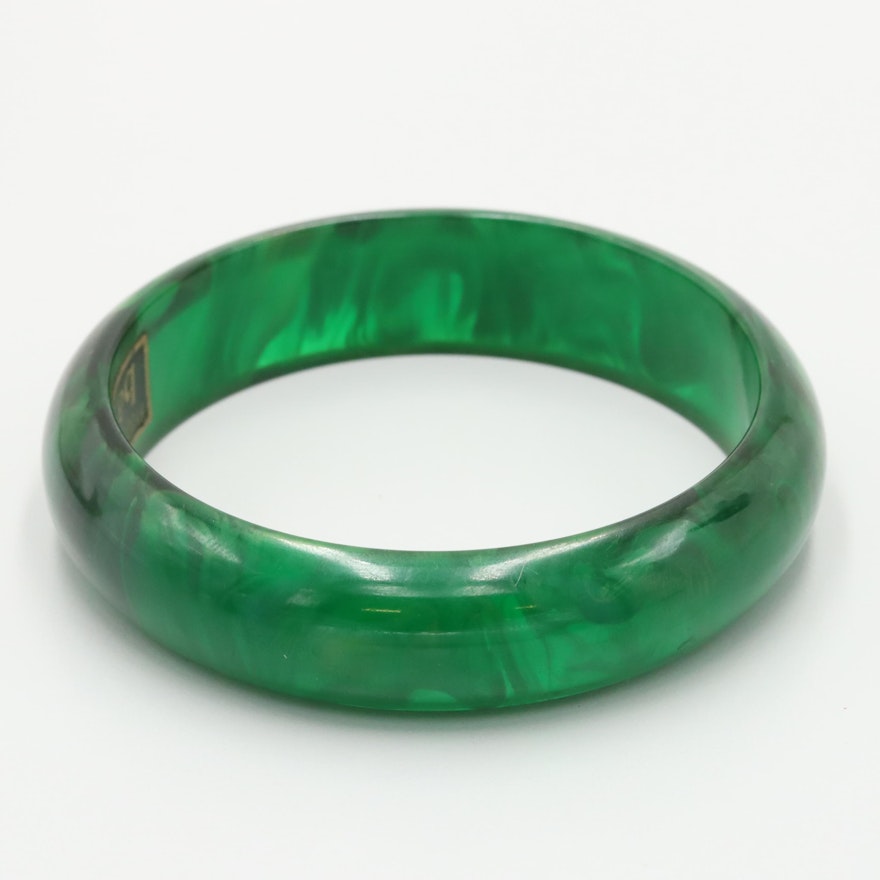 Baverel Green Marble Bakelite Bangle