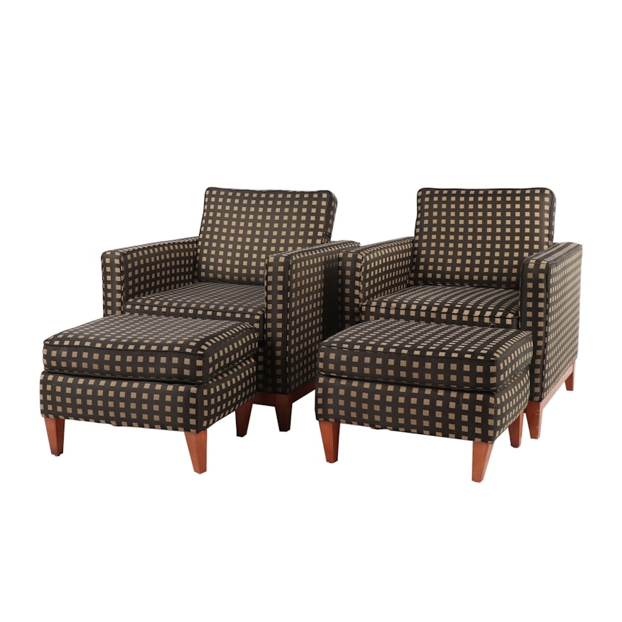 Pair of Contemporary Flexsteel Club Chairs and Ottomans