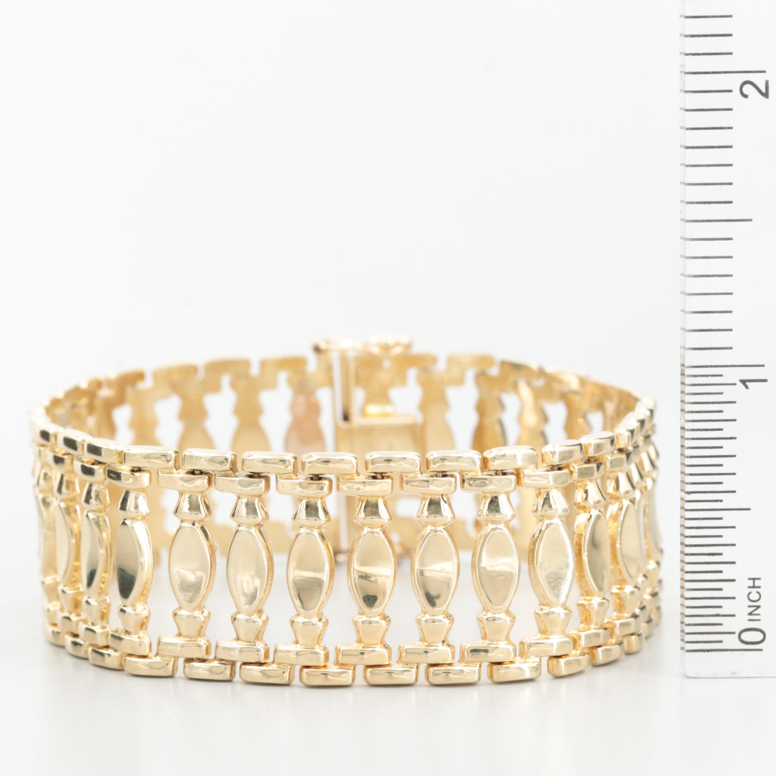 14K Yellow Gold Column Style Link Bracelet