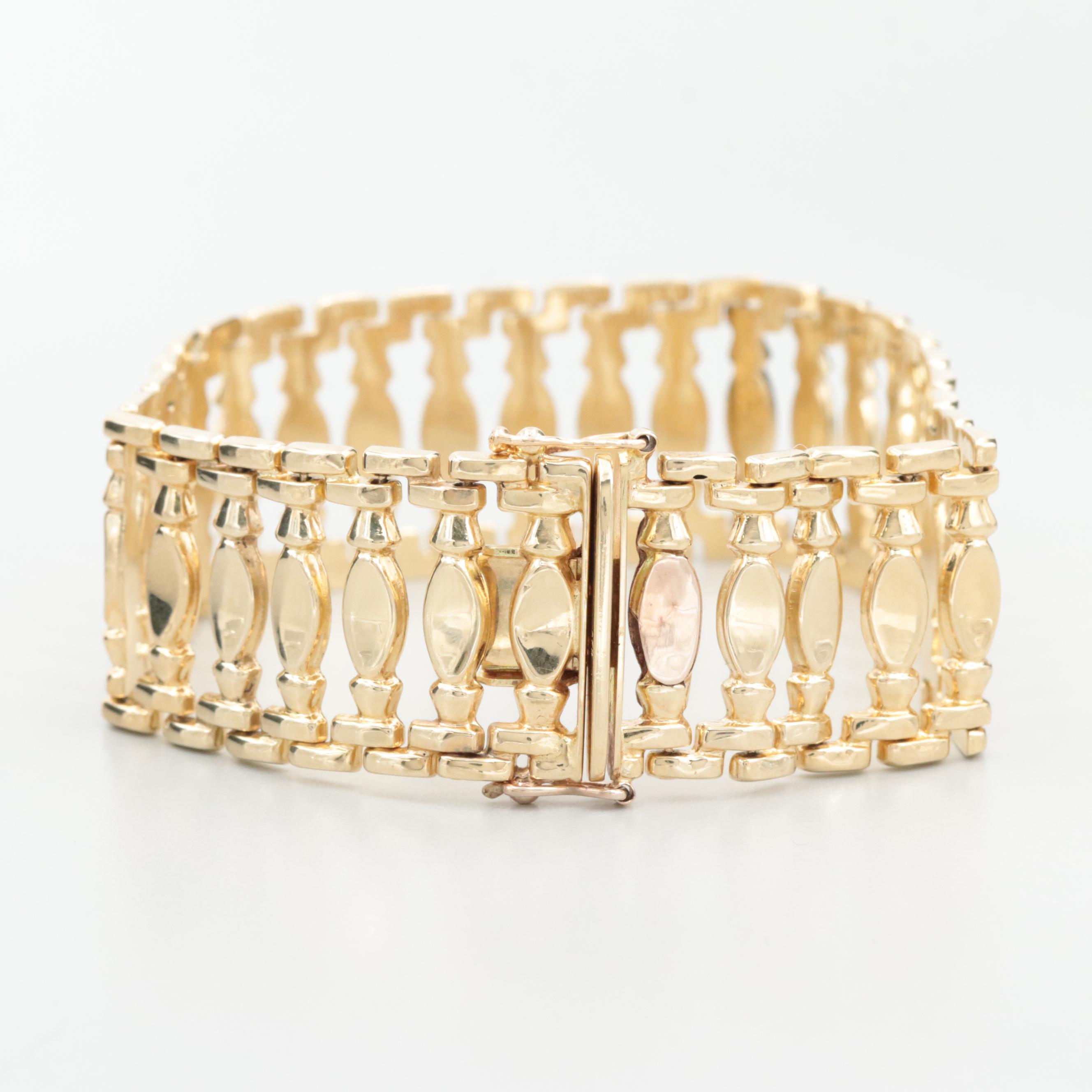 14K Yellow Gold Column Style Link Bracelet