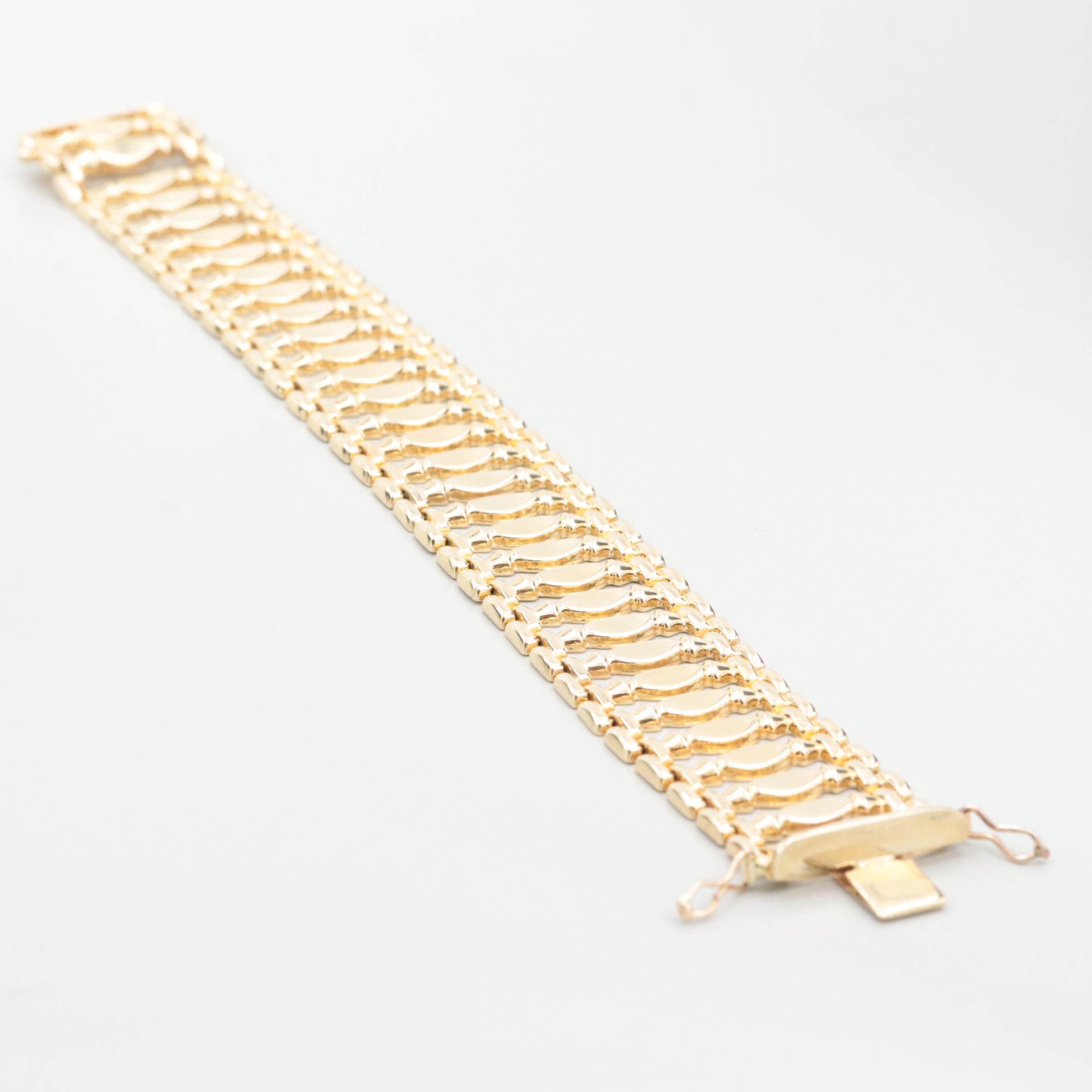 14K Yellow Gold Column Style Link Bracelet