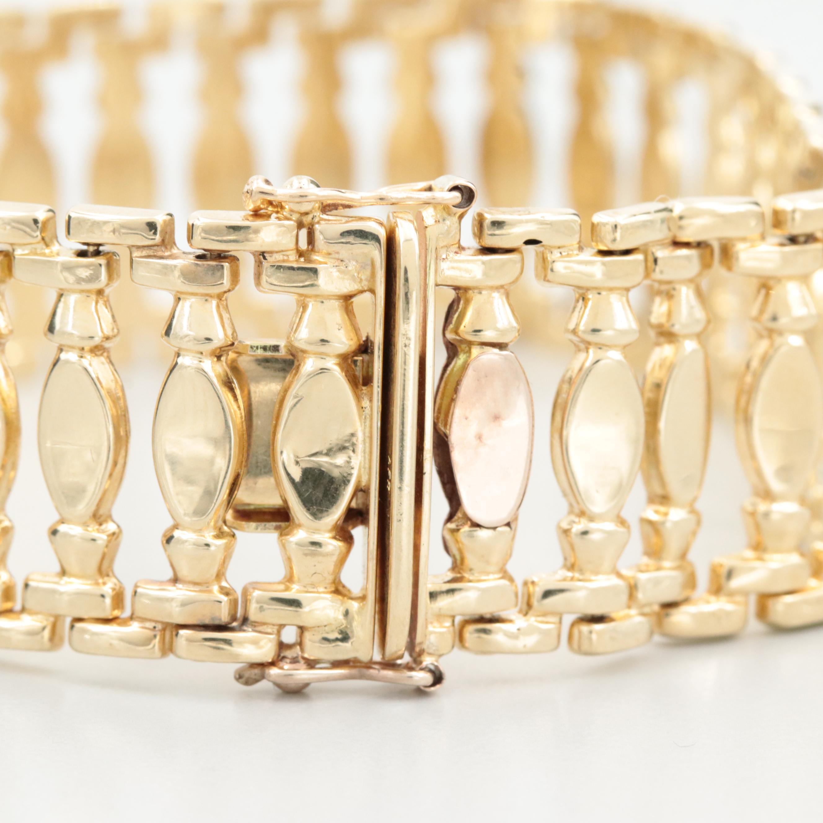 14K Yellow Gold Column Style Link Bracelet