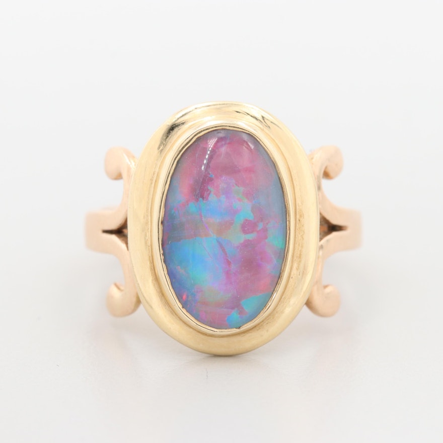 14K Yellow Gold Opal Doublet Ring