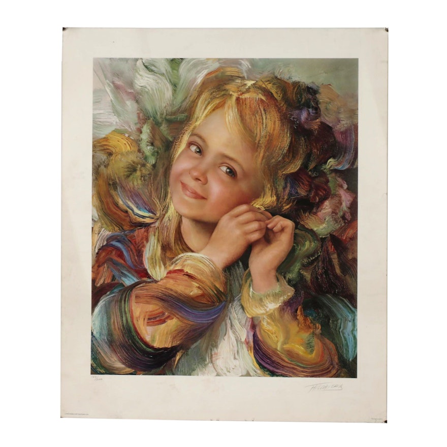 1982 Offset Lithograph of Girl Portrait