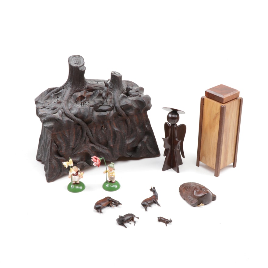 Carved Wood Containers and Figurines