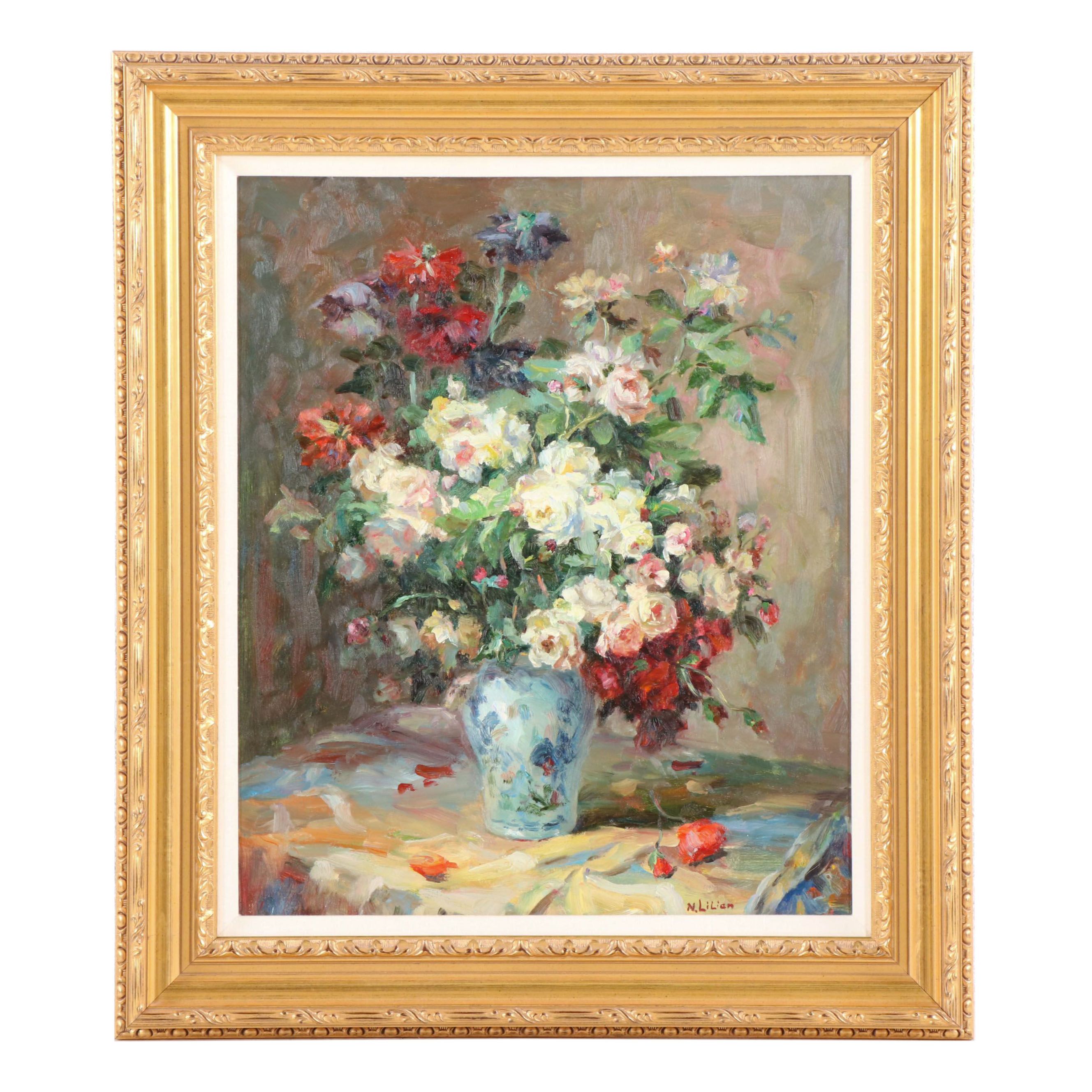 N. Lilian Floral Still Life Oil Painting