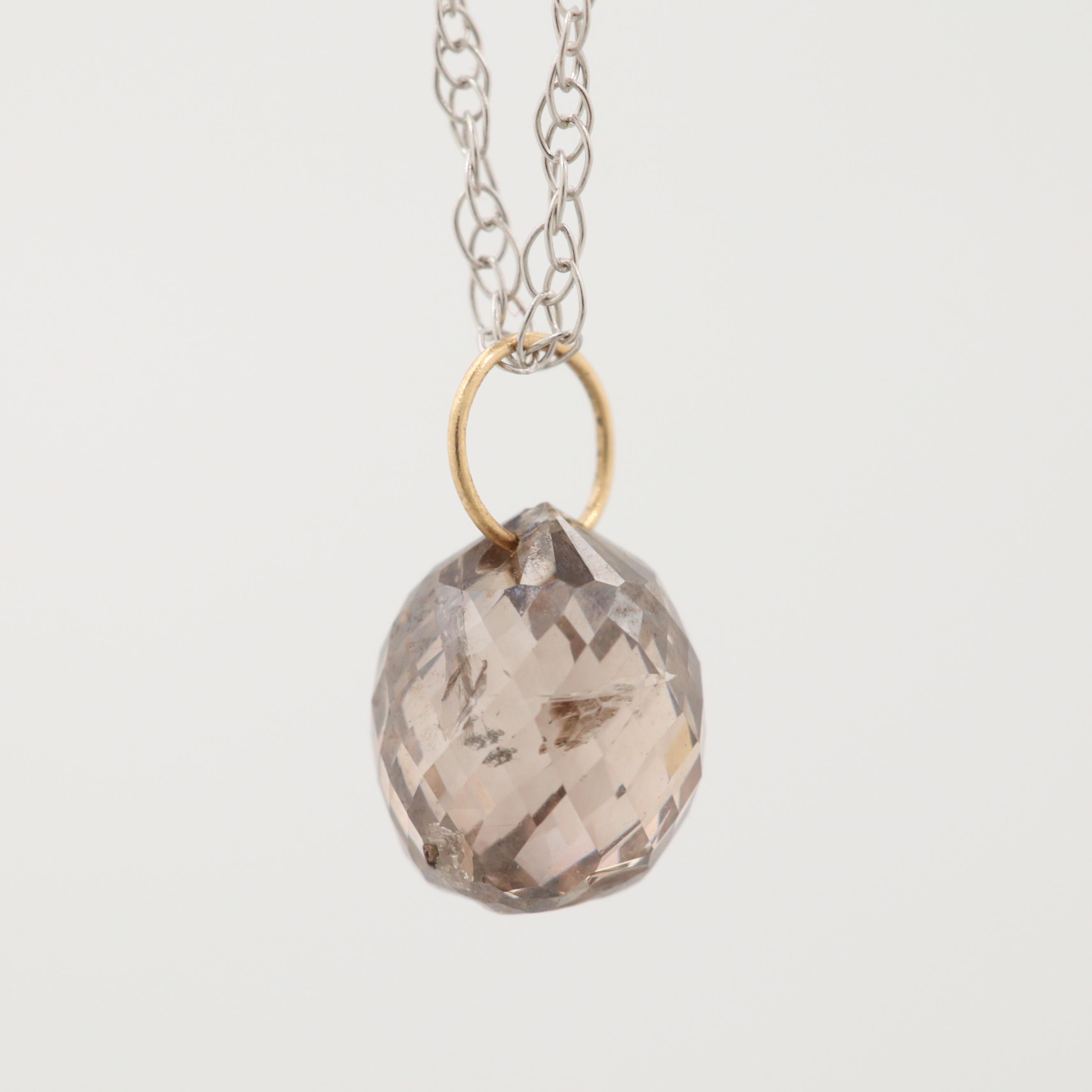 14K White Gold 1.00 CT Fancy Dark Brown Diamond Necklace with GIA Report