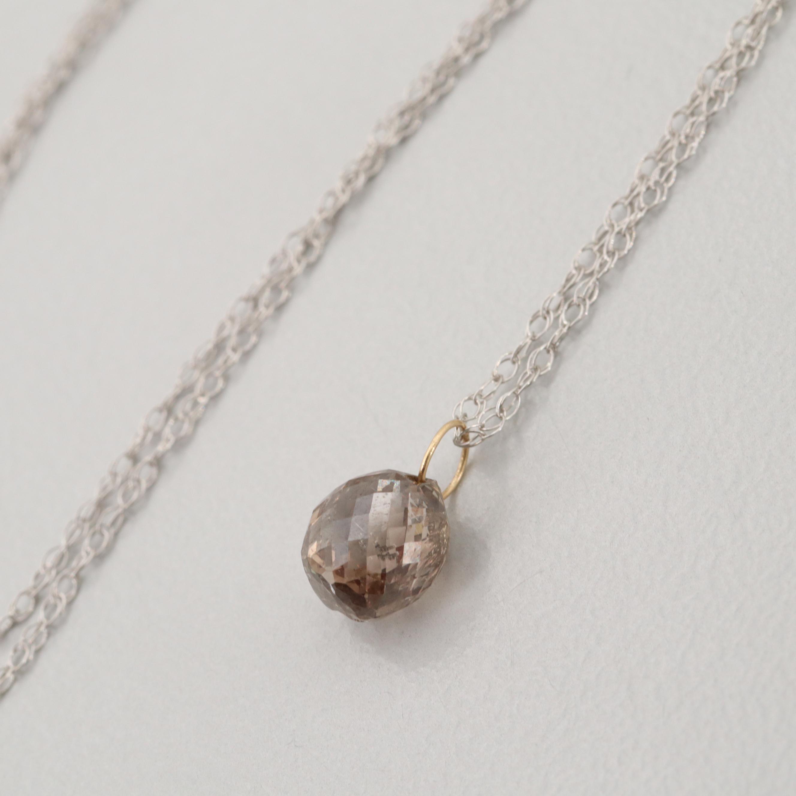 14K White Gold 1.00 CT Fancy Dark Brown Diamond Necklace with GIA Report