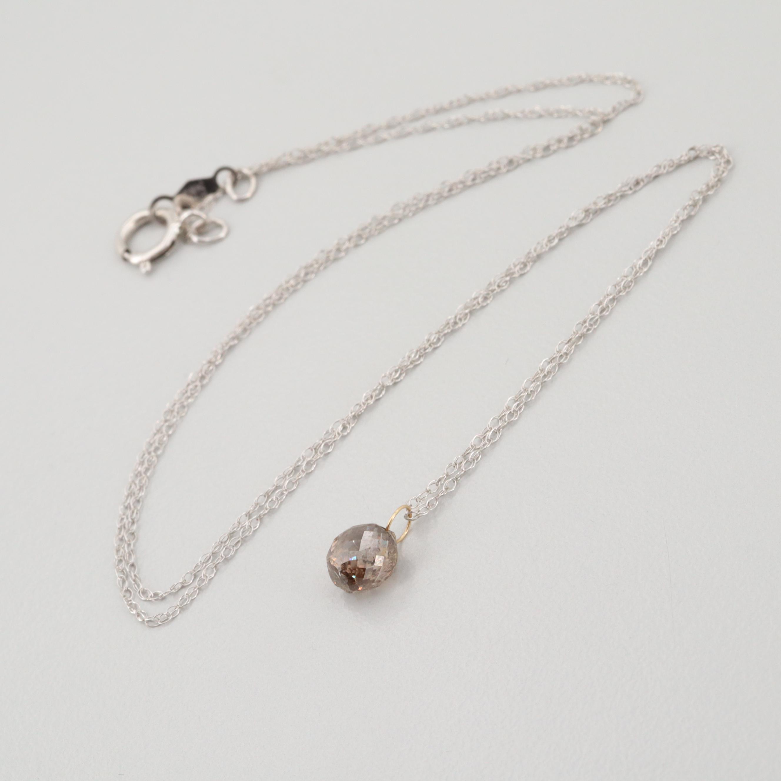 14K White Gold 1.00 CT Fancy Dark Brown Diamond Necklace with GIA Report