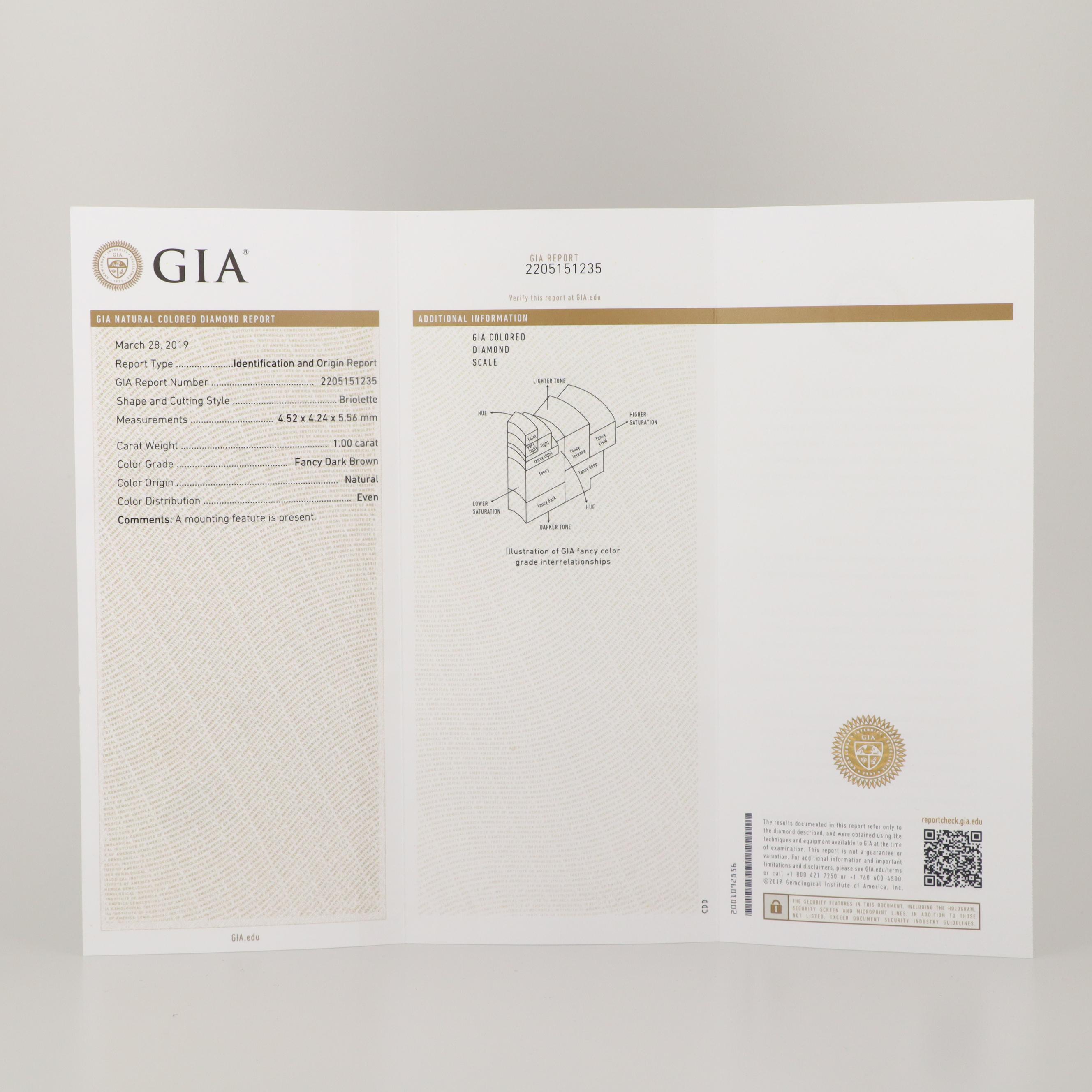 14K White Gold 1.00 CT Fancy Dark Brown Diamond Necklace with GIA Report