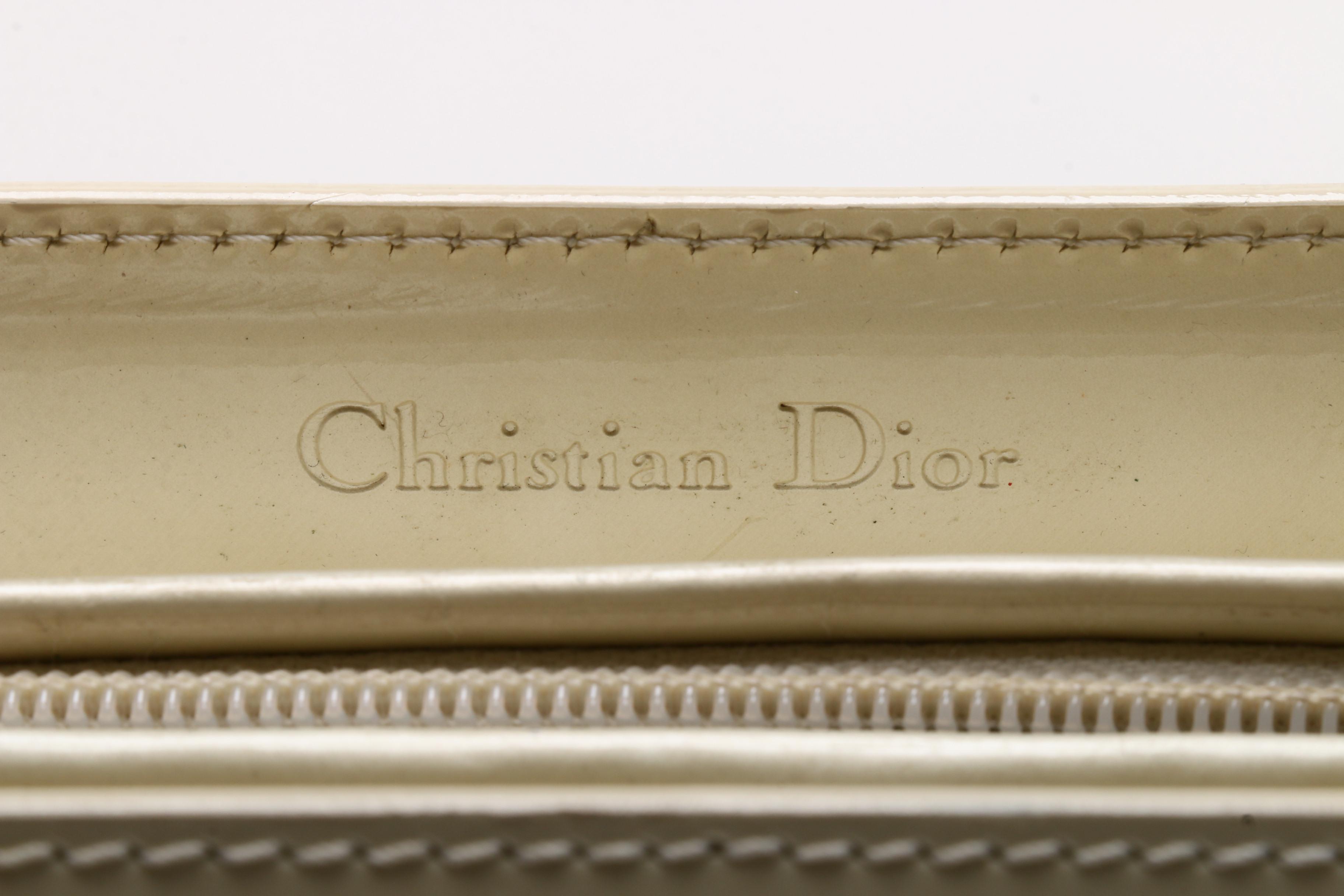 Christian Dior Paris Cream Patent Leather Malice Beaded Handle Tote Bag