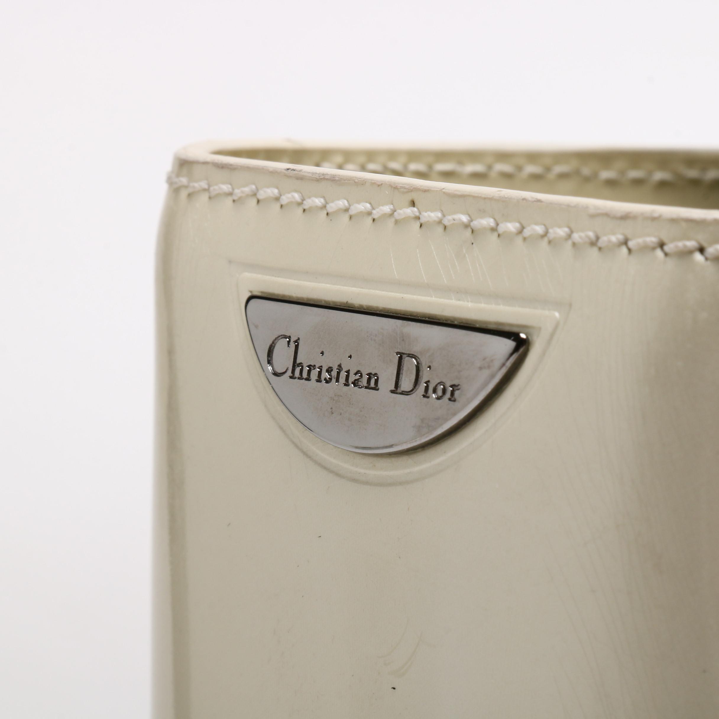 Christian Dior Paris Cream Patent Leather Malice Beaded Handle Tote Bag