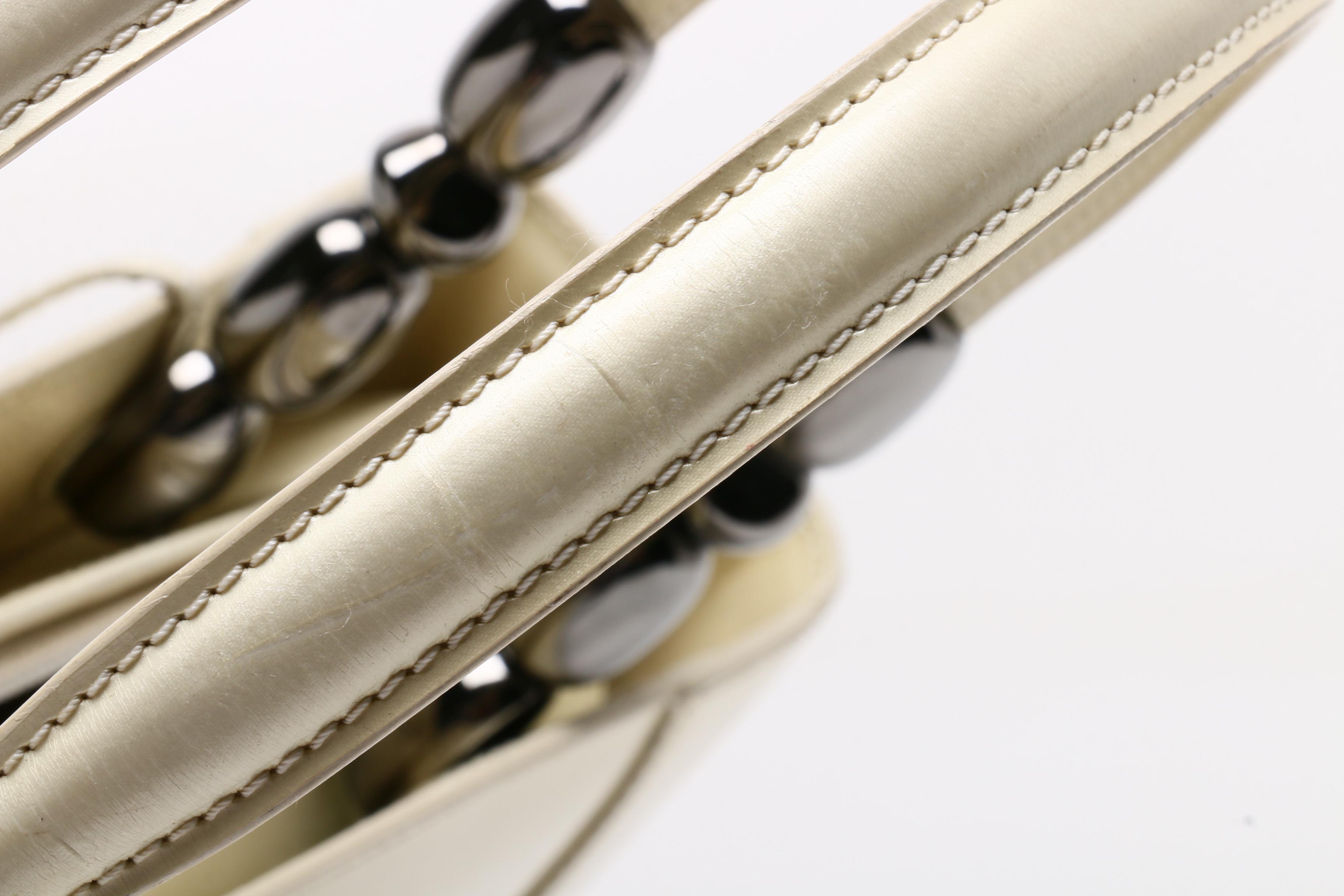 Christian Dior Paris Cream Patent Leather Malice Beaded Handle Tote Bag
