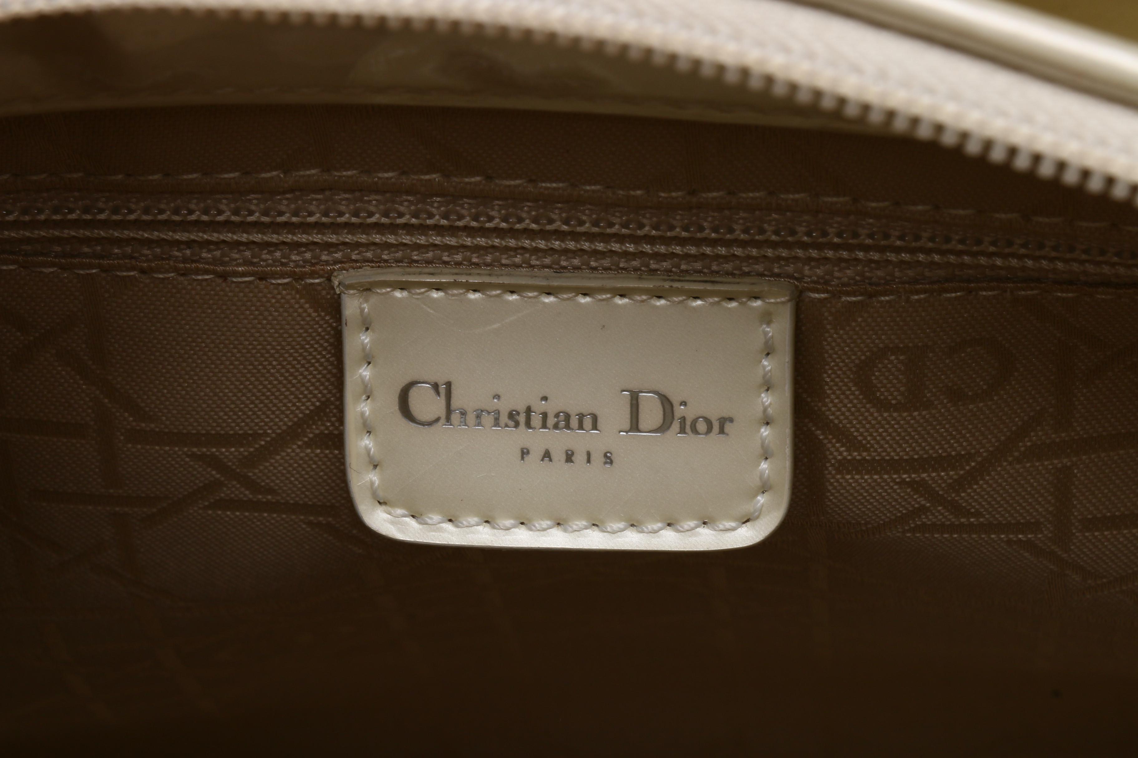 Christian Dior Paris Cream Patent Leather Malice Beaded Handle Tote Bag