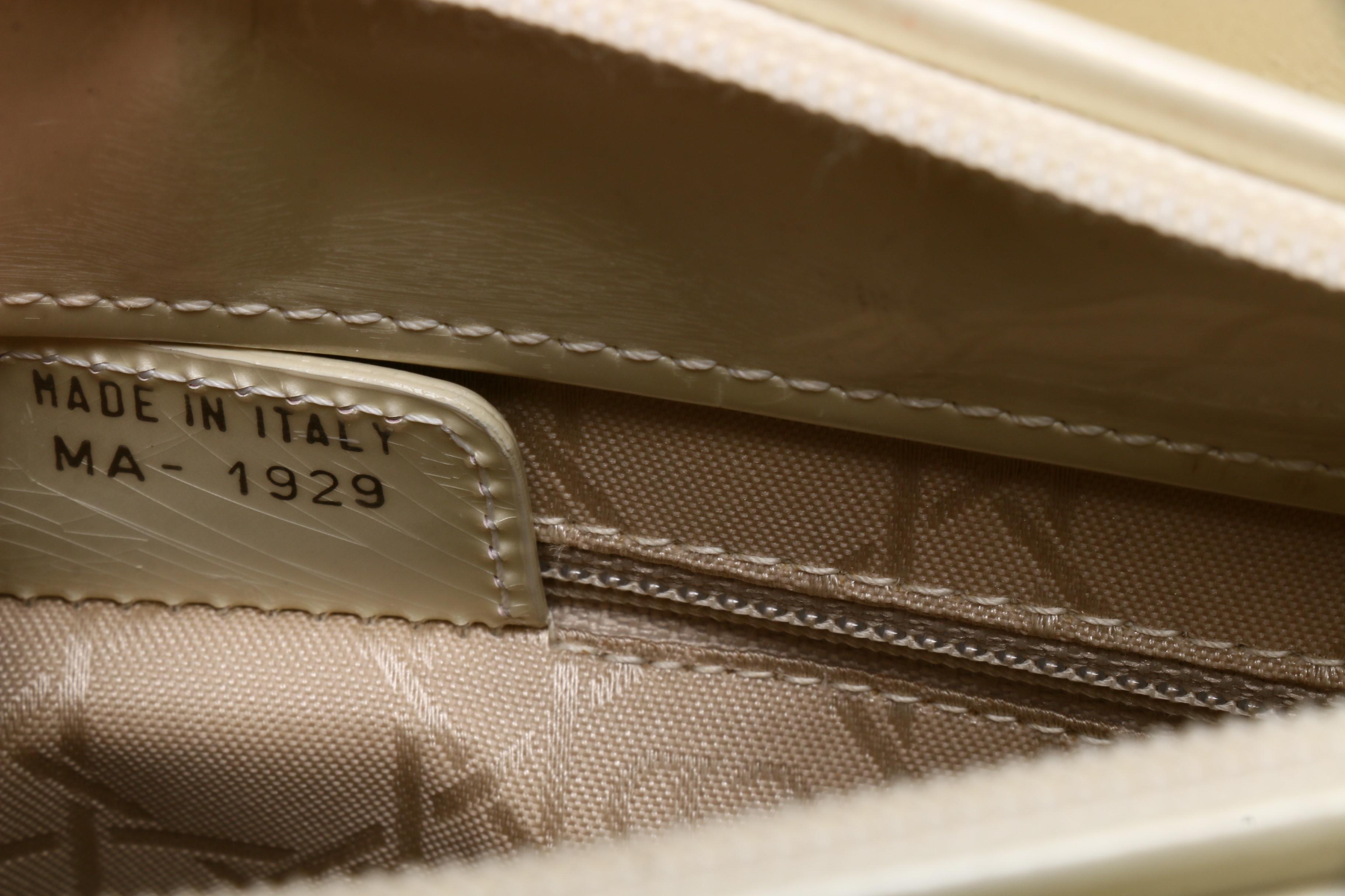 Christian Dior Paris Cream Patent Leather Malice Beaded Handle Tote Bag
