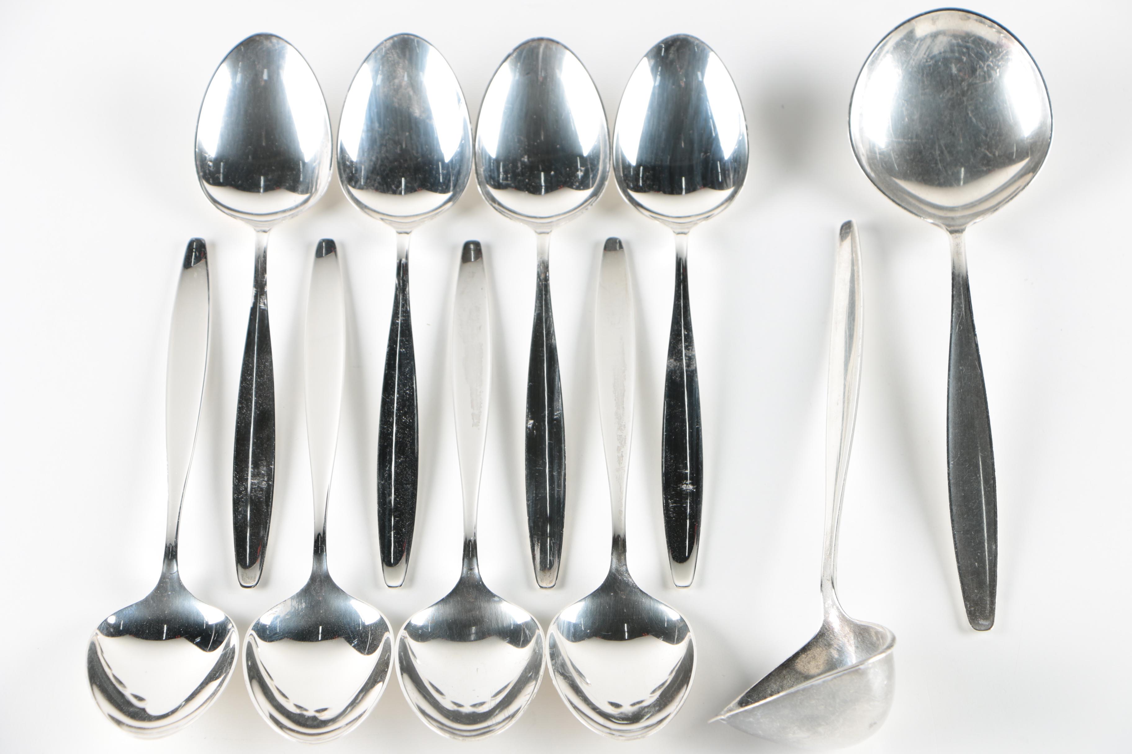 Georg Jensen "Cypress" Sterling Silver Flatware, Denmark, Circa 1954