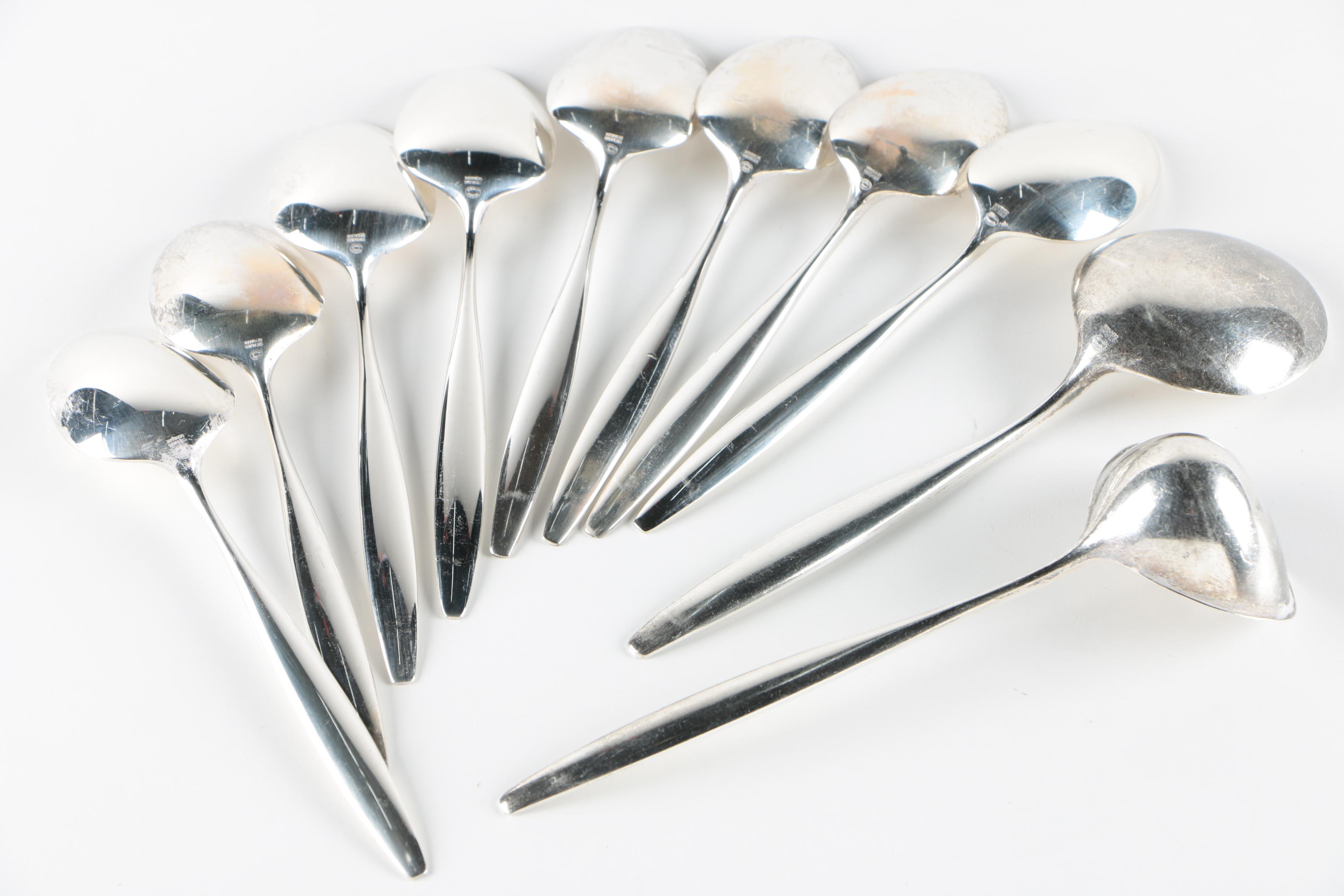 Georg Jensen "Cypress" Sterling Silver Flatware, Denmark, Circa 1954