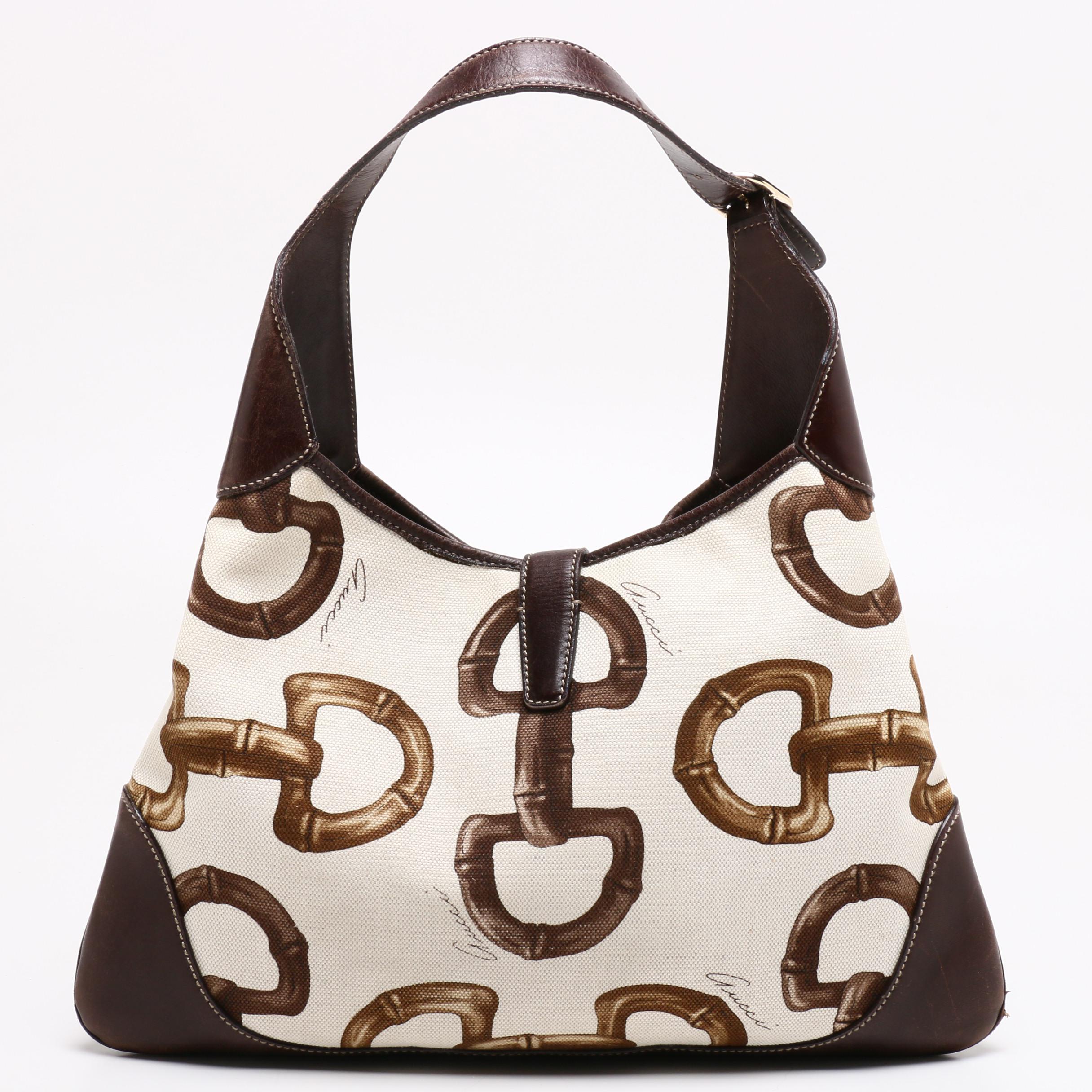 Gucci Canvas Bamboo Horsebit Print Jackie Hobo Bag