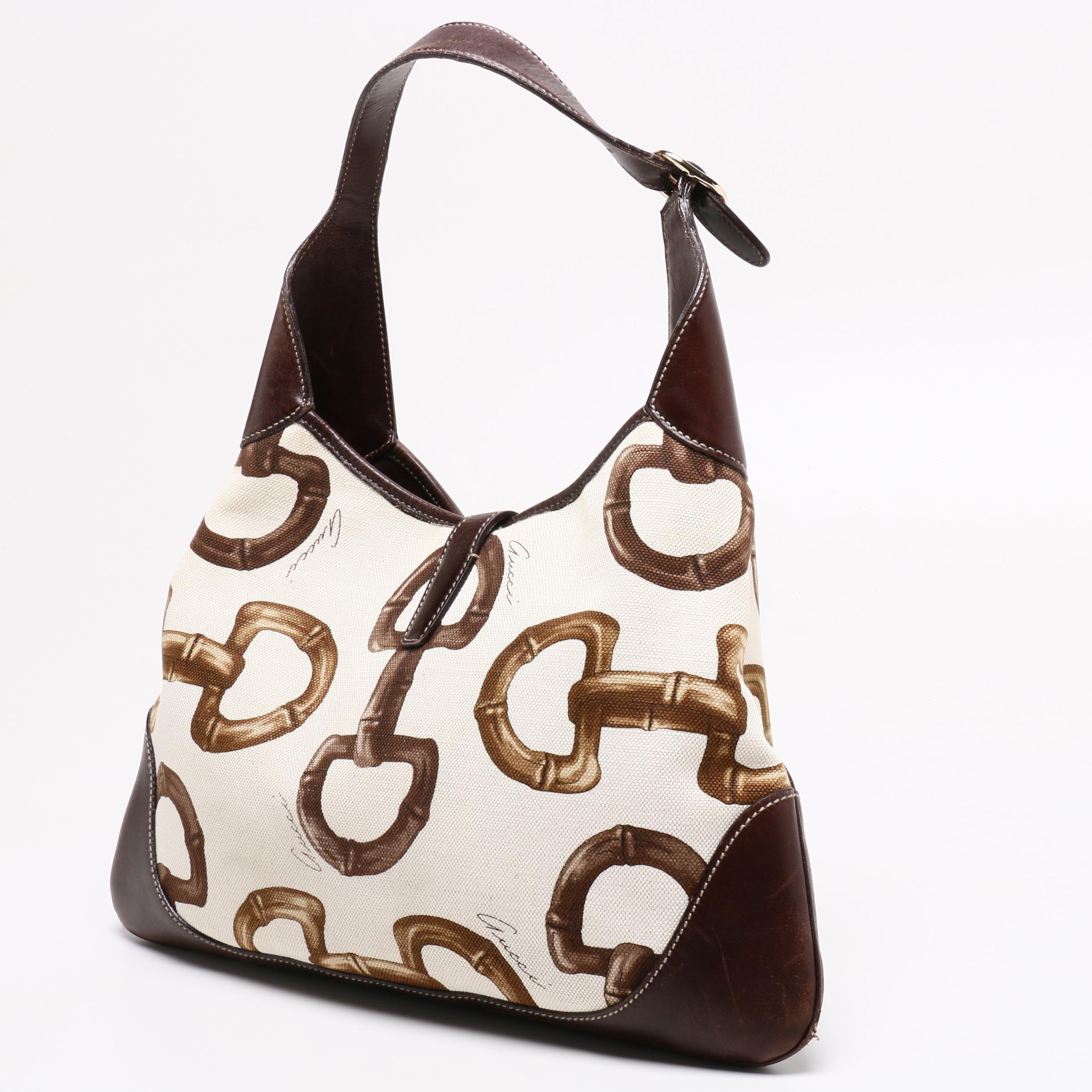 Gucci Canvas Bamboo Horsebit Print Jackie Hobo Bag