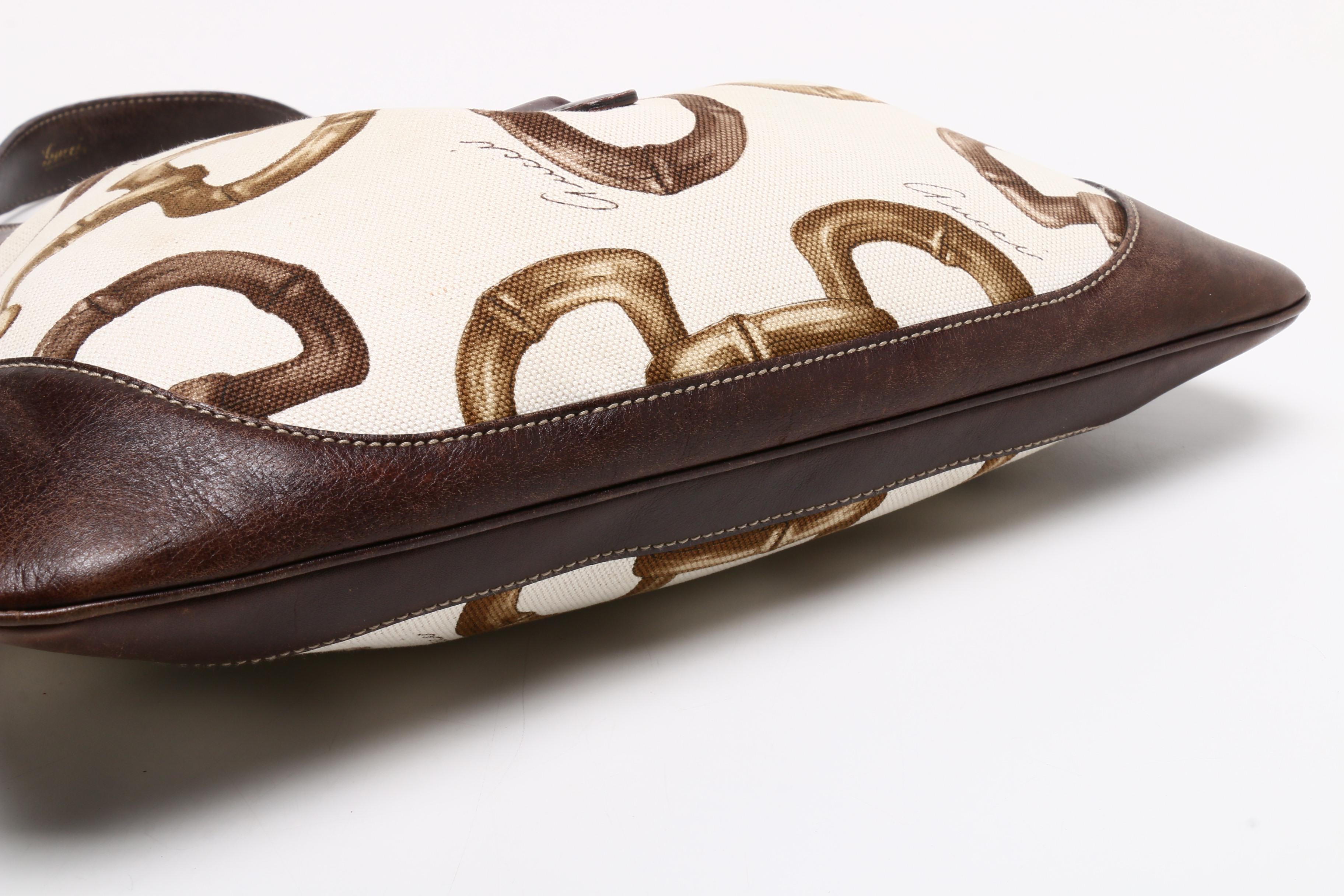 Gucci Canvas Bamboo Horsebit Print Jackie Hobo Bag