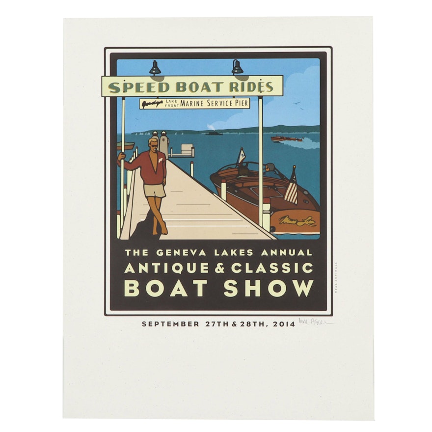 Neal Aspinall Lithograph "Lake Geneva Antique and Classic Boat Show"