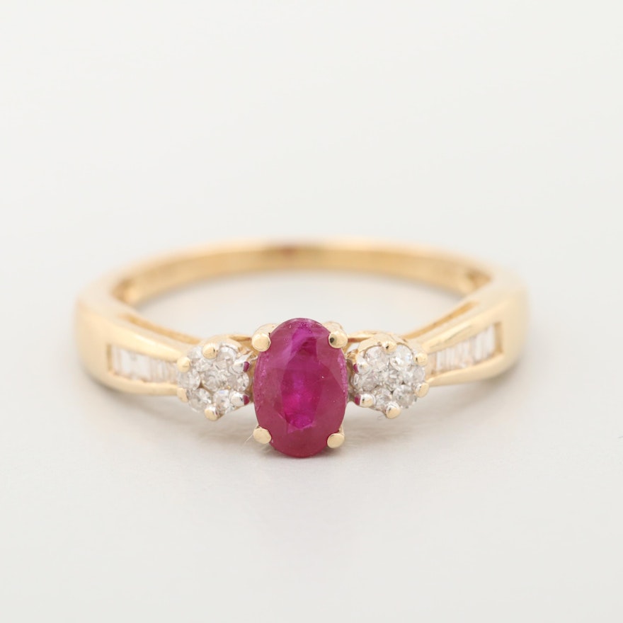 14K Yellow Gold Ruby and Diamond Ring