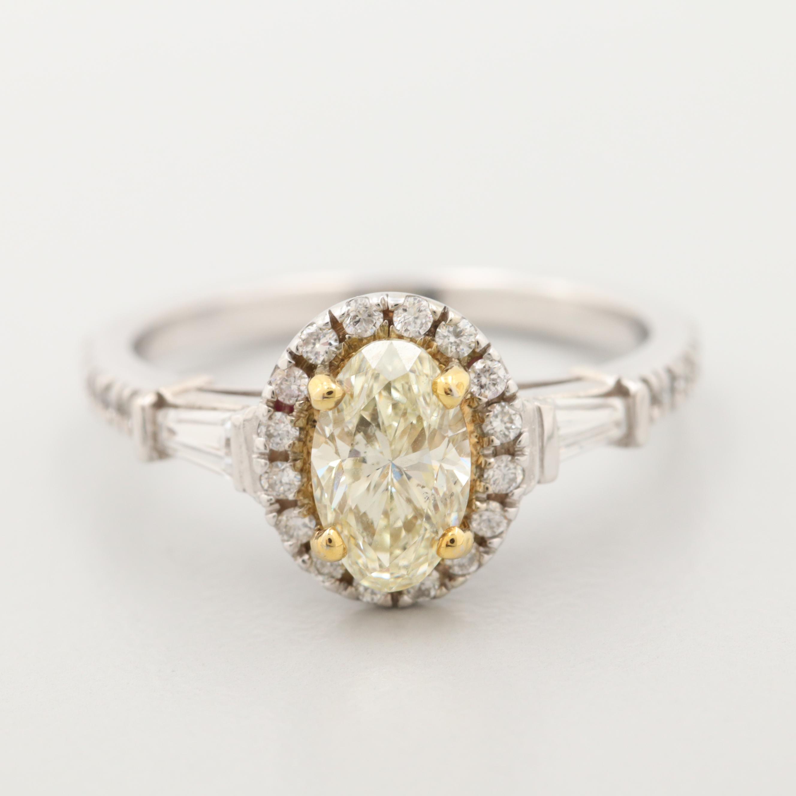14K White Gold 1.48 CTW Diamond Ring with Yellow Gold Accent
