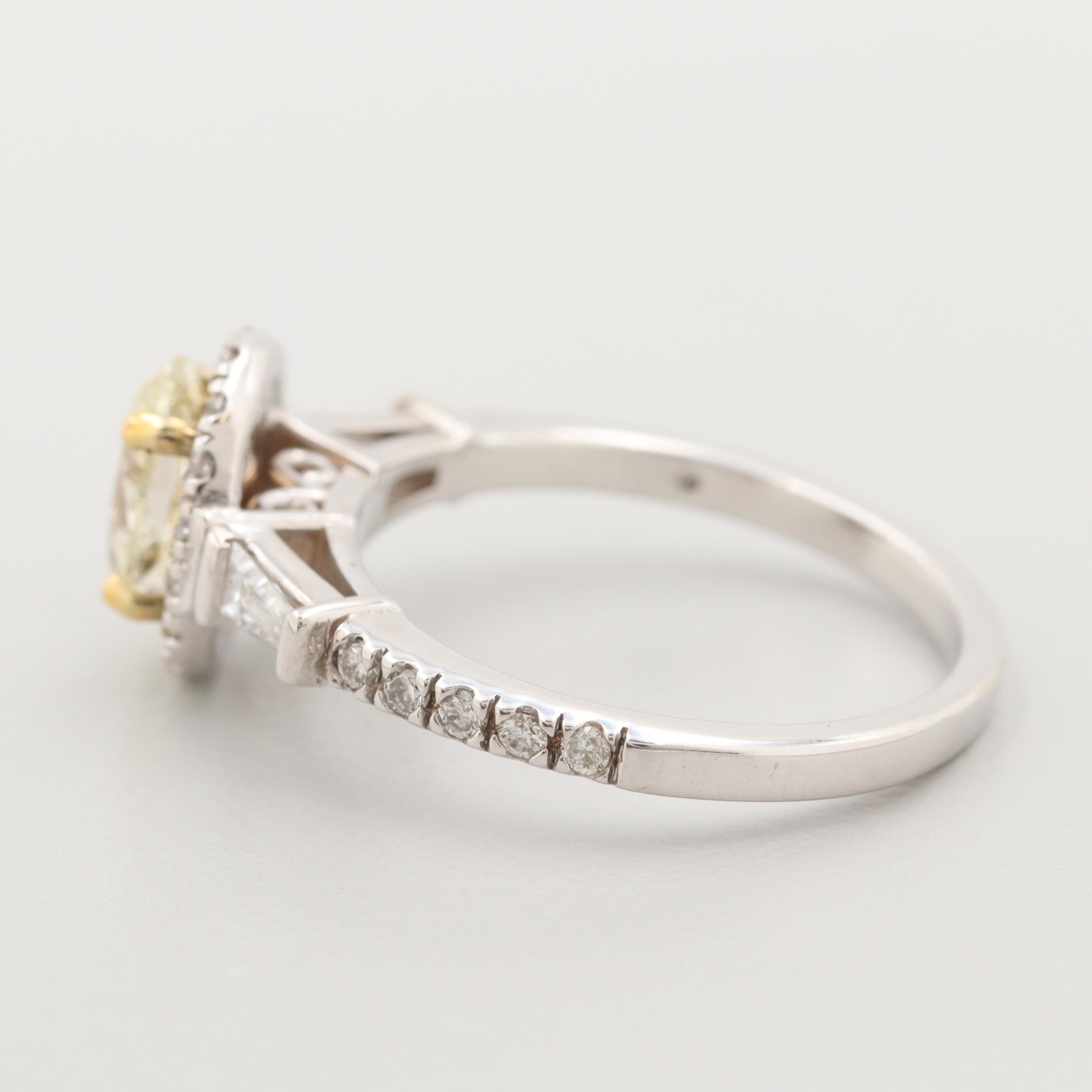 14K White Gold 1.48 CTW Diamond Ring with Yellow Gold Accent