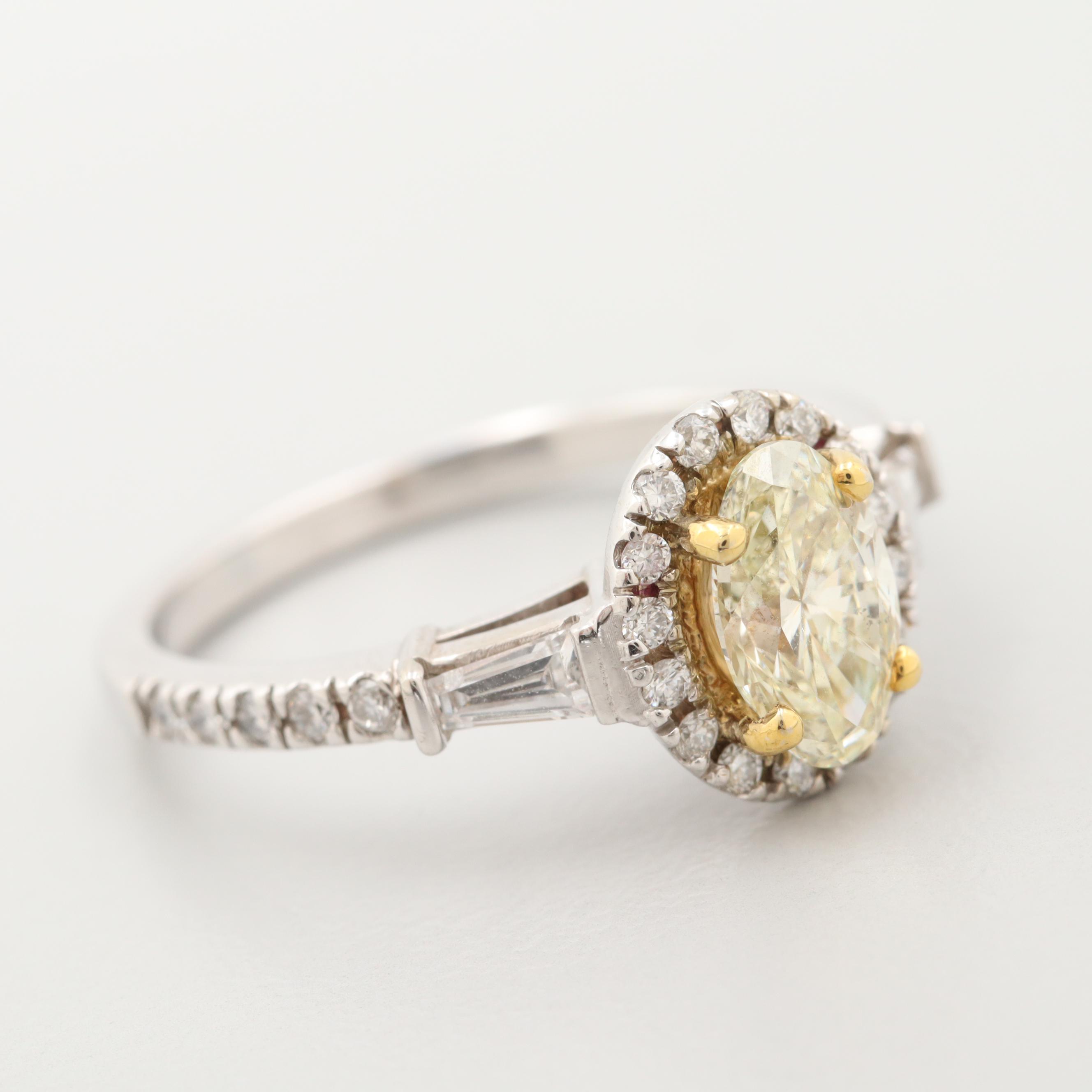 14K White Gold 1.48 CTW Diamond Ring with Yellow Gold Accent