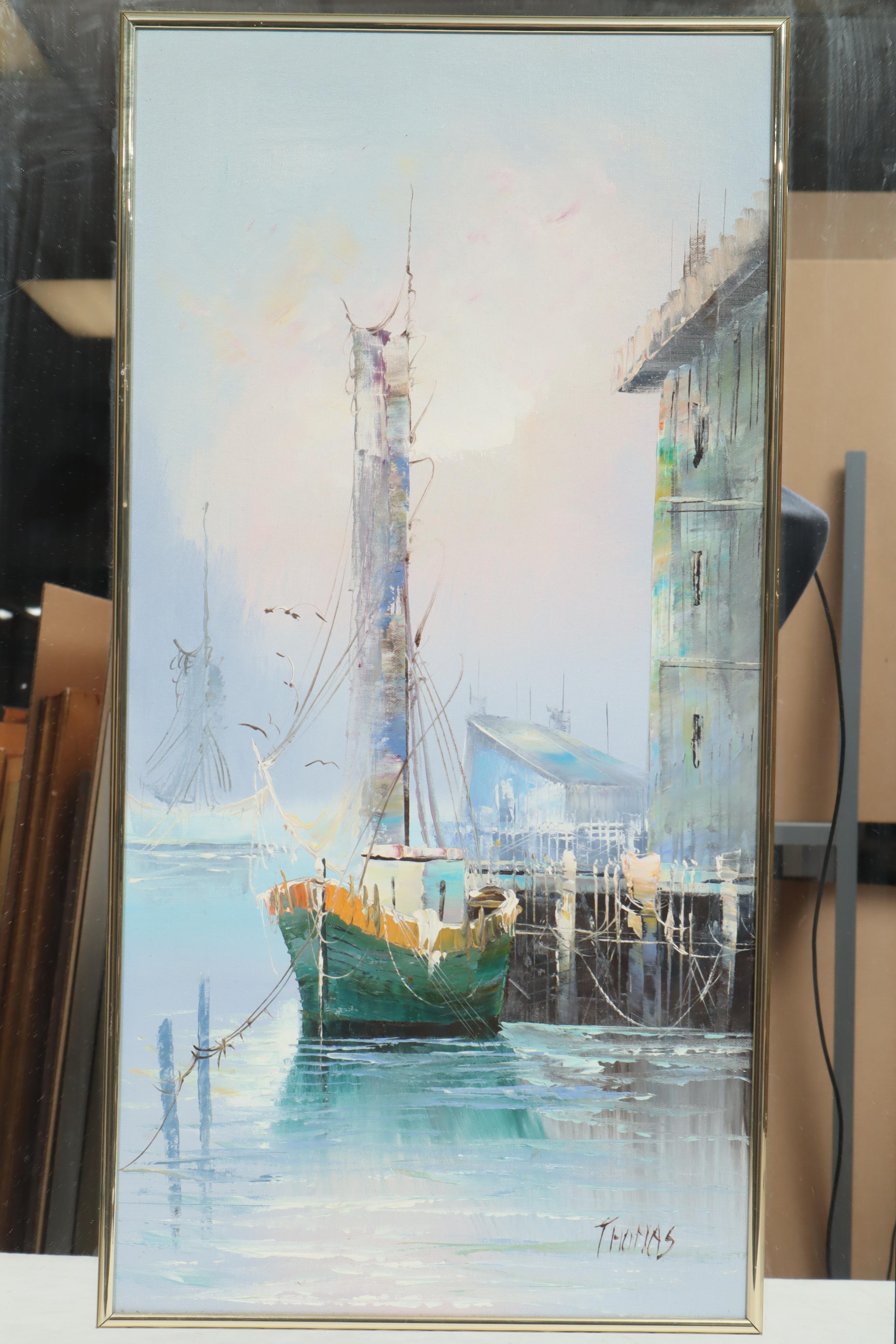 Thomas Oil Painting of a Harbor