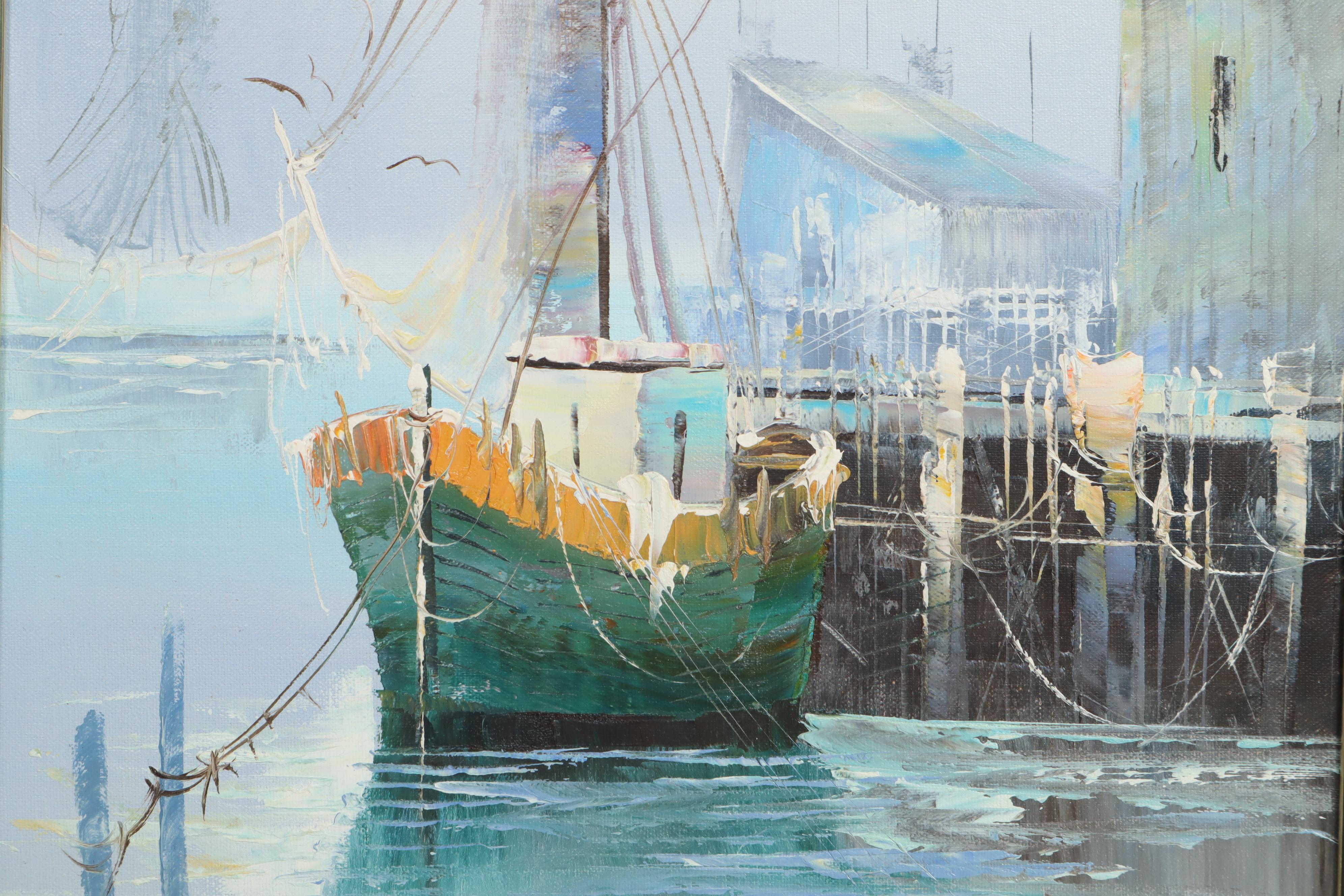 Thomas Oil Painting of a Harbor