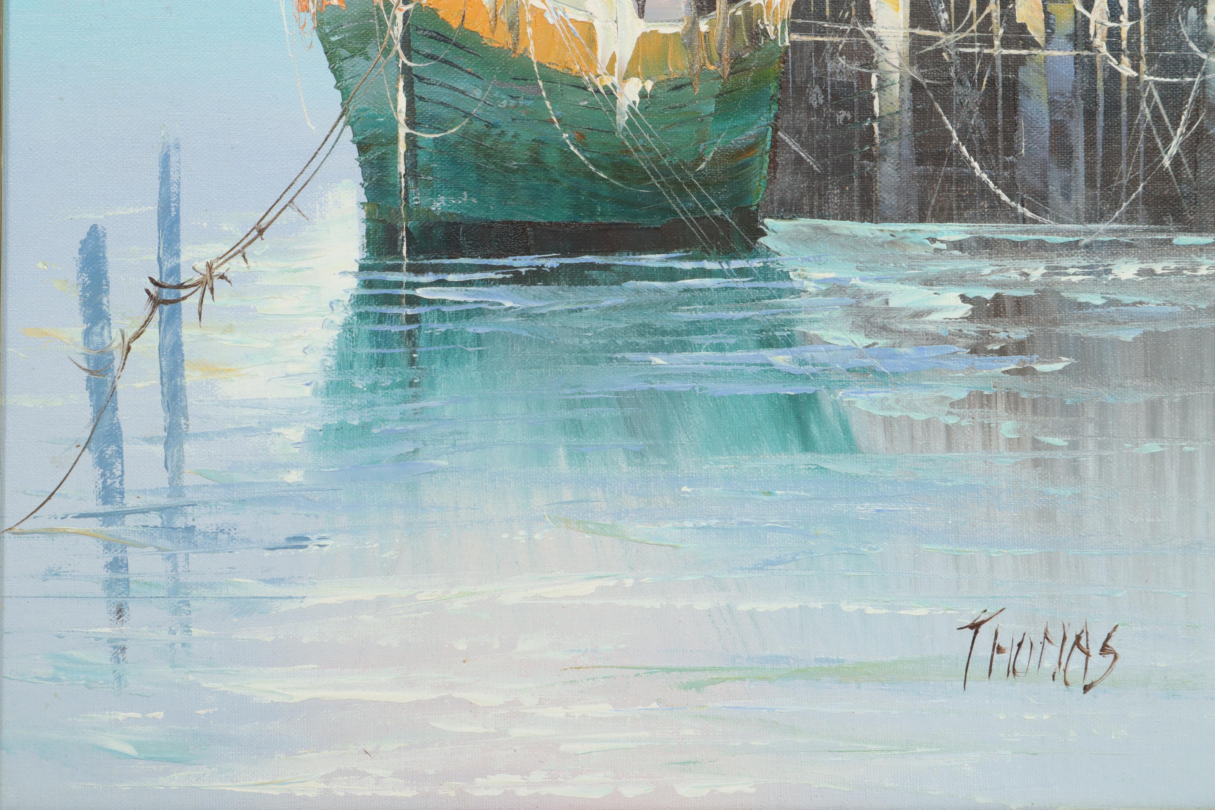Thomas Oil Painting of a Harbor