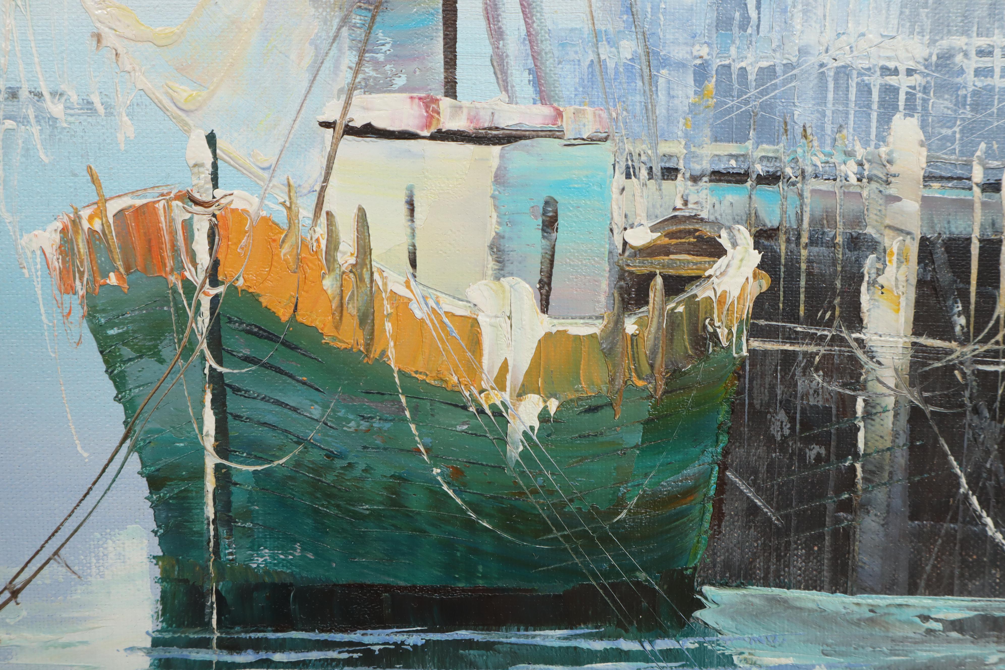 Thomas Oil Painting of a Harbor